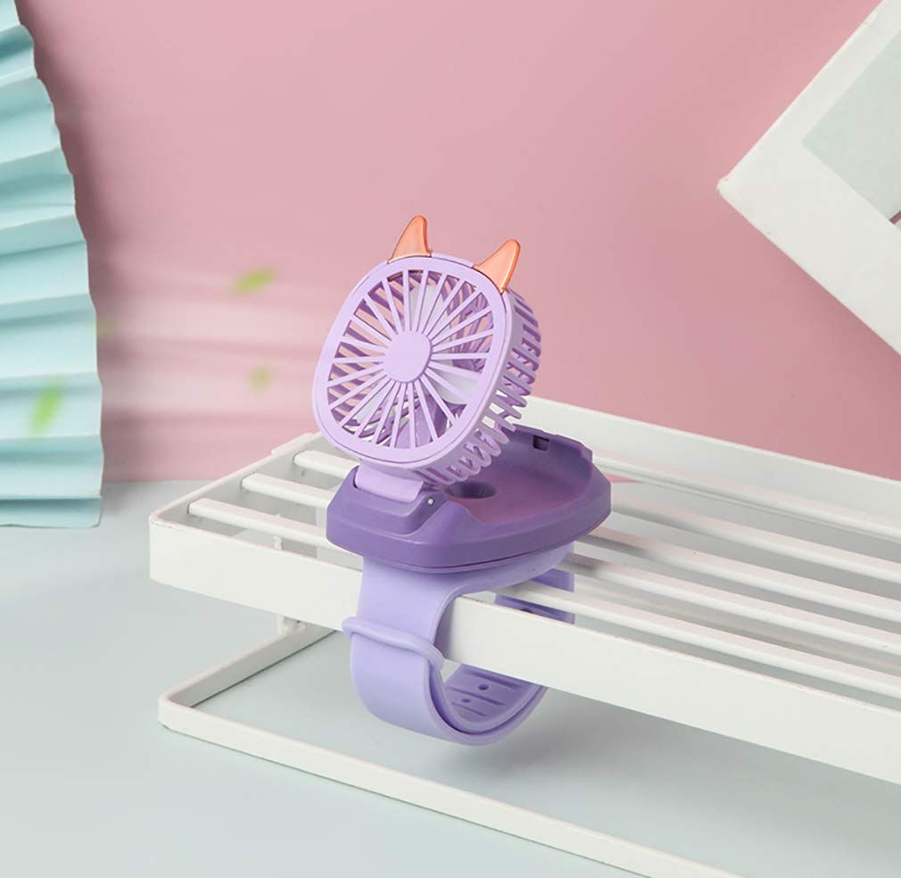 2 pcs Upgrade version USB Rechargeable Fan With Comfortable Wrist Strap Portable Mini Fan Watch Built in colorful LED