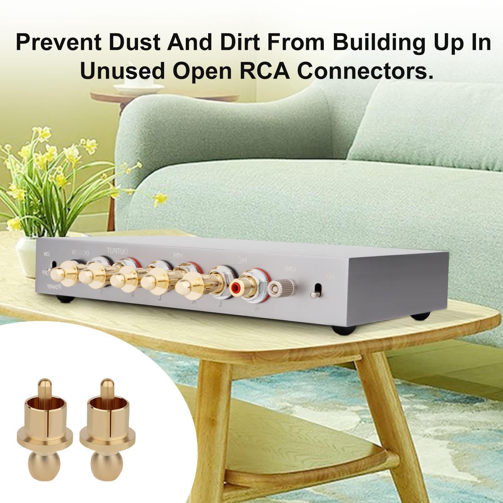 RCA Male Plugs RCA Dust Caps, 8Pcs , Detachable Center Pin Noise Stopper Dust Proof Protectors (Gold Plated)