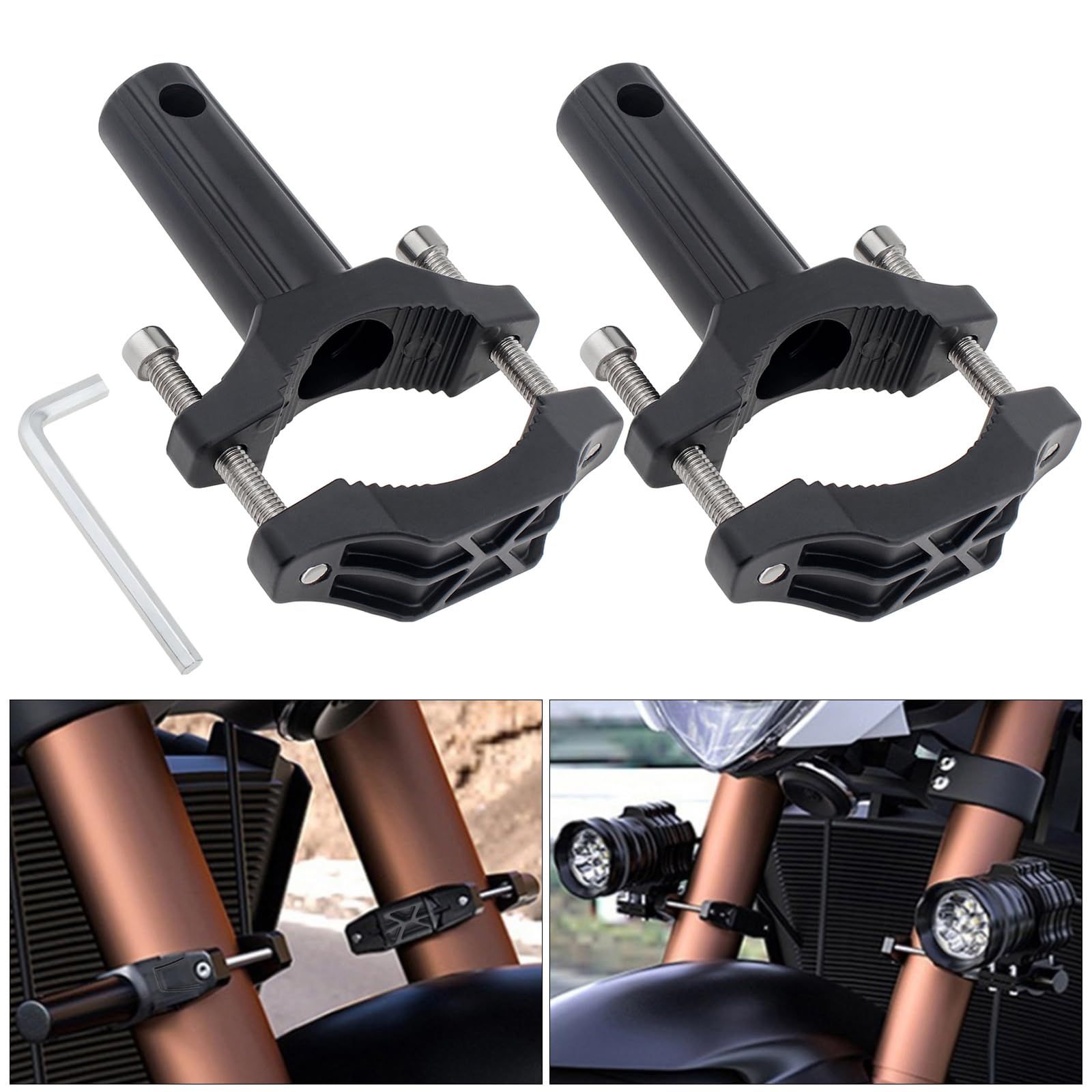 2pcs Front Fork Lamp Mount Pole Brackets,Headlight Fog Light Mounting Holder,Extension Tube Clamp for Motorcycle