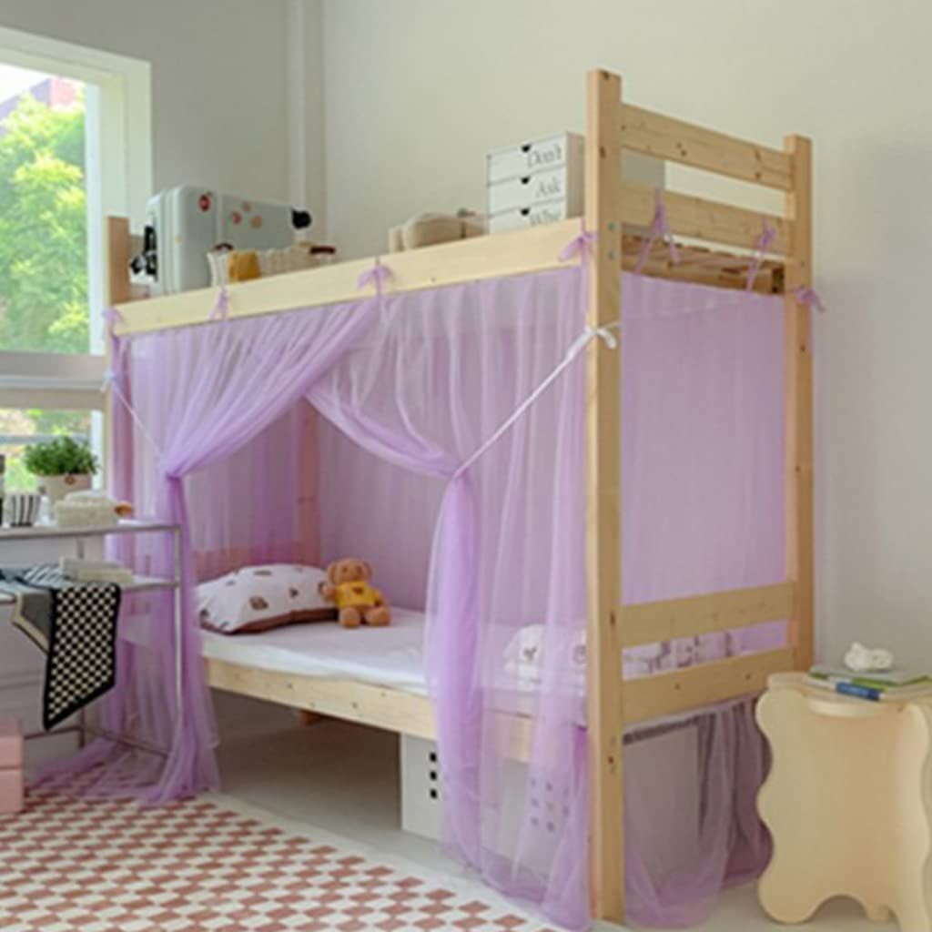 4 Corner Post Students Dorm Bunk Mosquito Net Bed Canopy Netting Students Bed Curtains for Student Dormitory School (Purple)