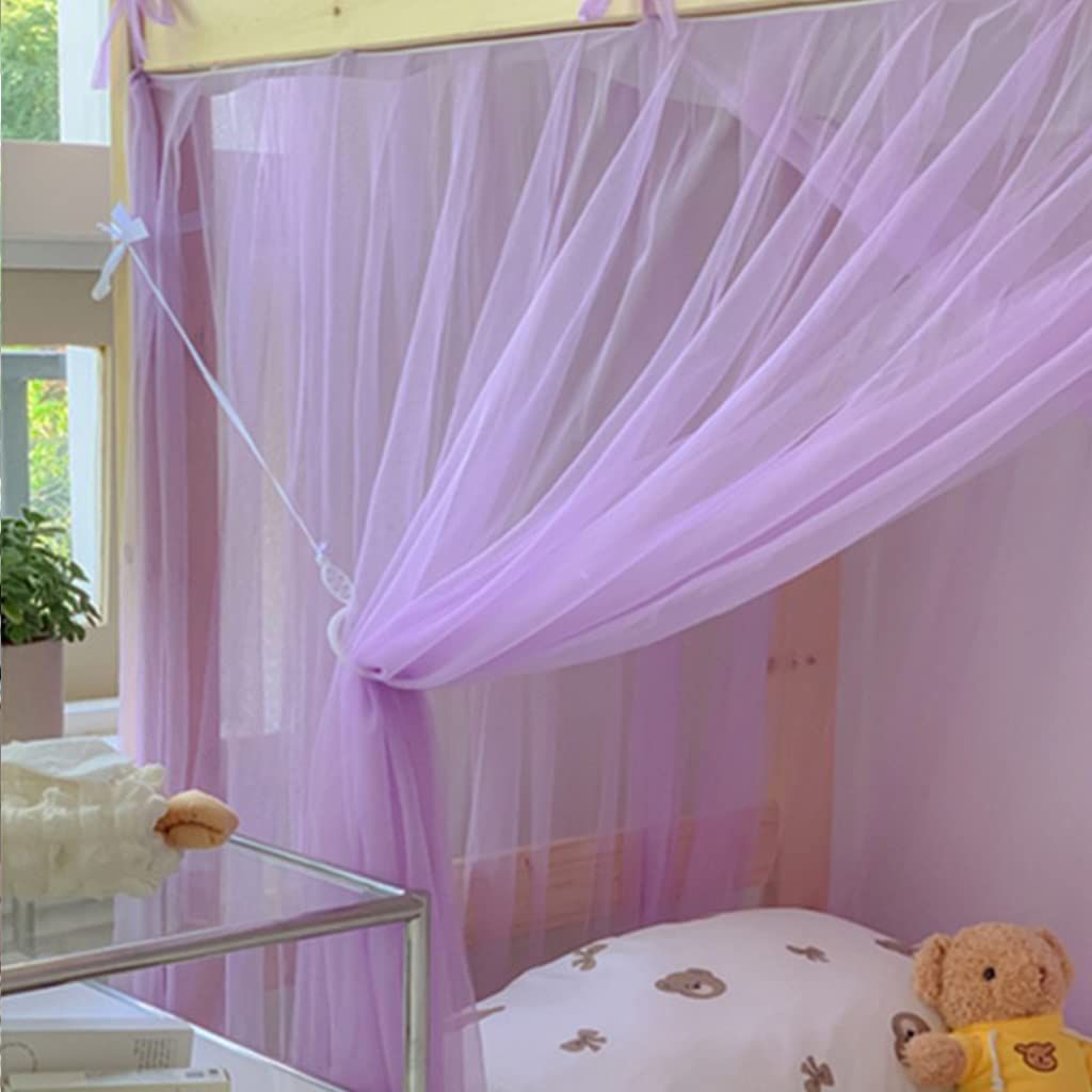 4 Corner Post Students Dorm Bunk Mosquito Net Bed Canopy Netting Students Bed Curtains for Student Dormitory School (Purple)