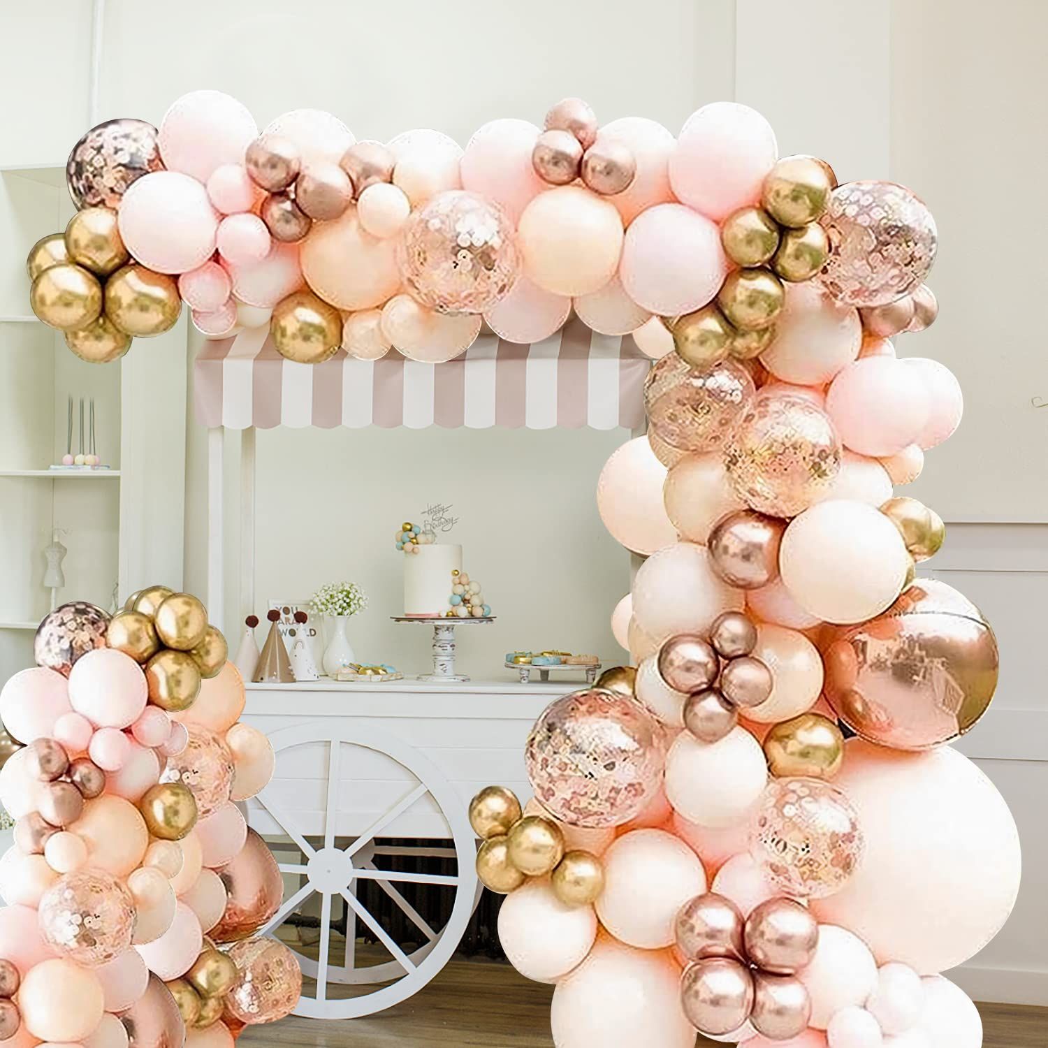 Orange Balloon Arch Kit Metallic Chrome Ballons with Globos and Rose Gold Confetti Latex Balloon Wedding Birthday Party Decor