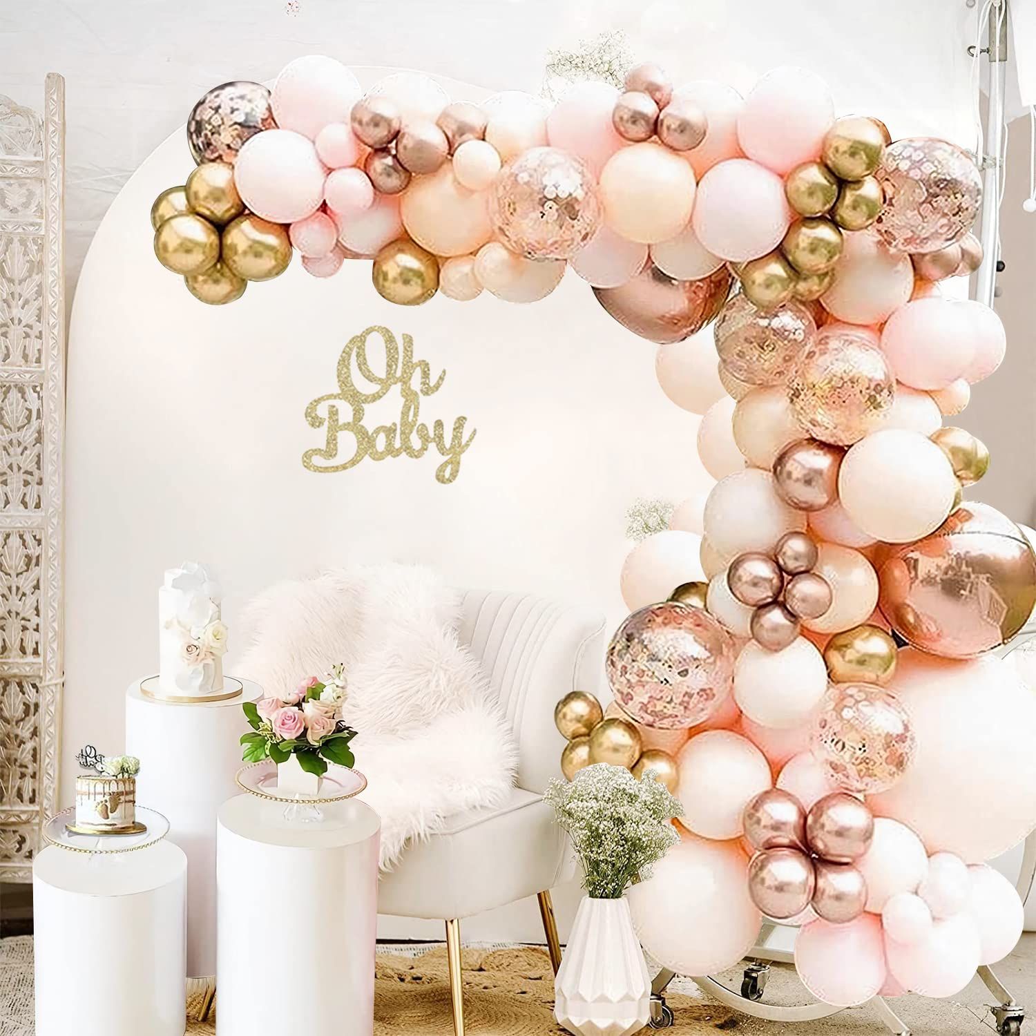 Orange Balloon Arch Kit Metallic Chrome Ballons with Globos and Rose Gold Confetti Latex Balloon Wedding Birthday Party Decor