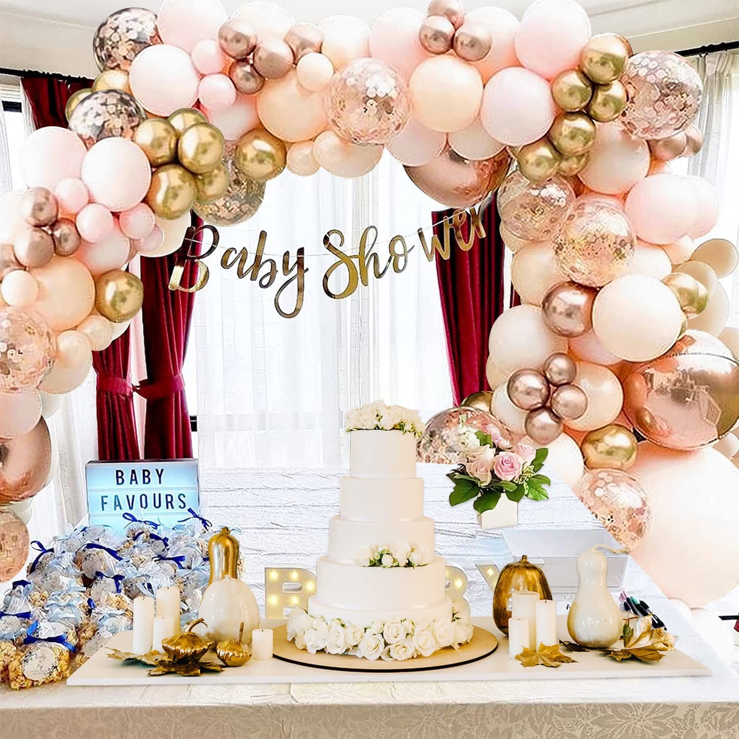 Orange Balloon Arch Kit Metallic Chrome Ballons with Globos and Rose Gold Confetti Latex Balloon Wedding Birthday Party Decor