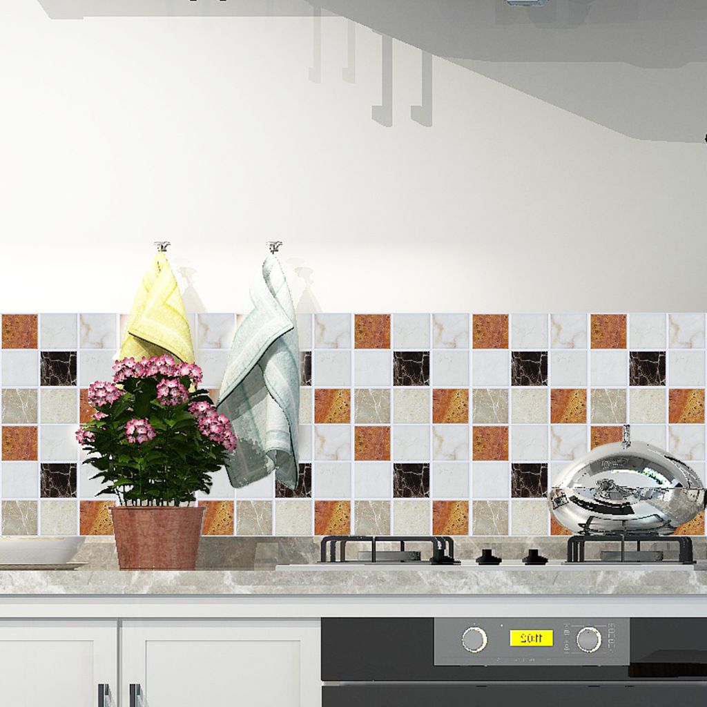 Stylish Tile Stickers White Gray Marble Stick on Tiles Self Adhesive Wall Tiles Waterproof Bathroom Tile Stickers Oil Proof 30pcs