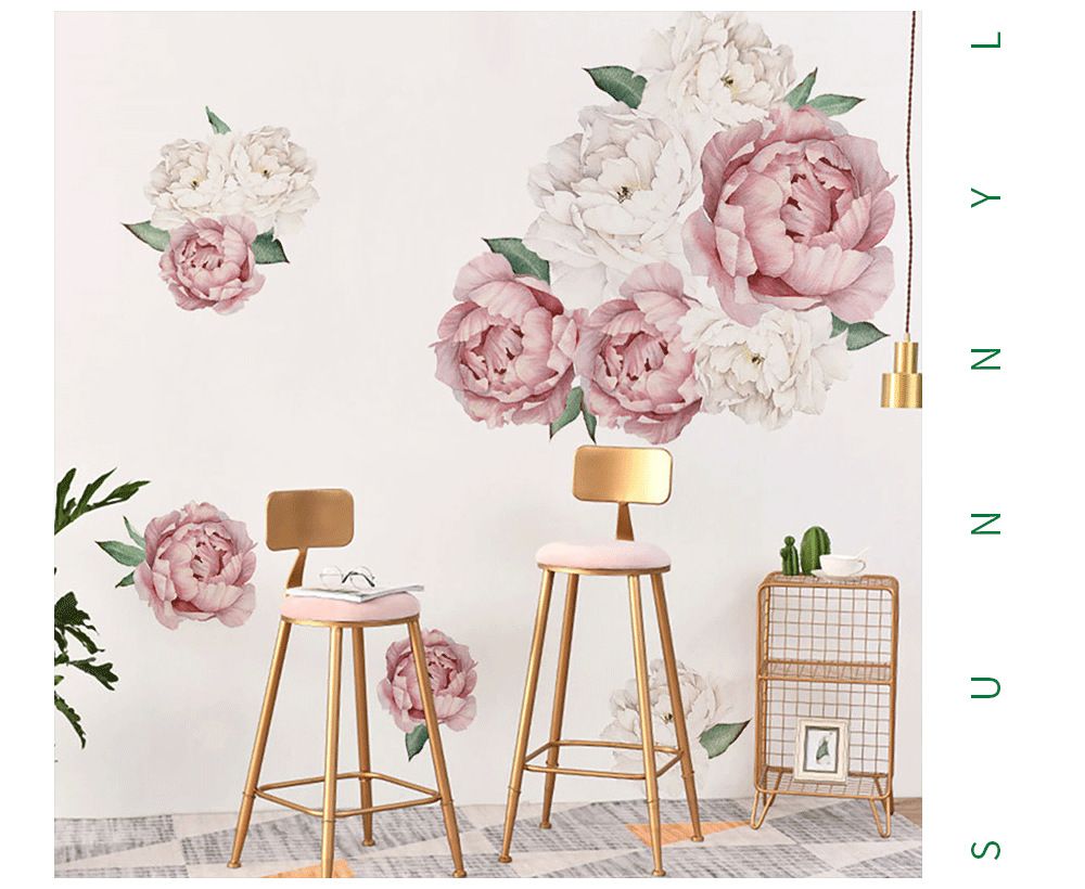 Creative Peony Flower Blossoming Peony Personality Combination Home Bedroom Decoration Romantic self-Adhesive Wall Stickers