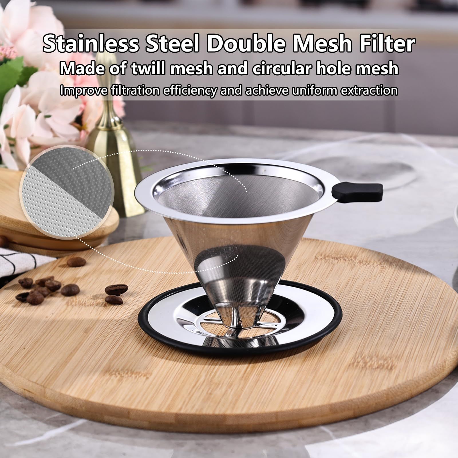 Reusable Stainless Steel Pour Over Coffee Filter Paperless Metal Coffee Strainer Single Cup Pour Over Coffee Maker Pour