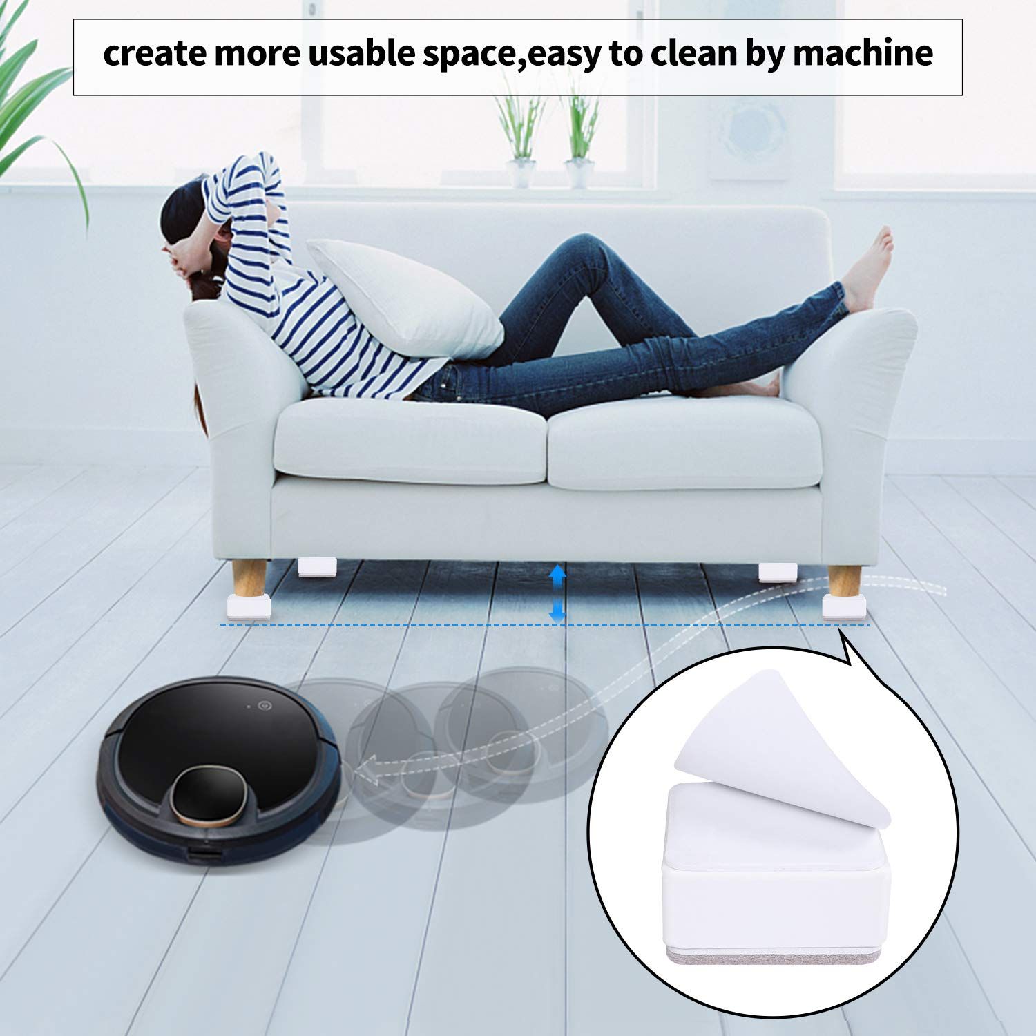 4pc Bed and Furniture Risers, Heavy Duty Square Sofa Tables Couch Chair Risers, Supports , Protect Carpet & Floors from Scratches