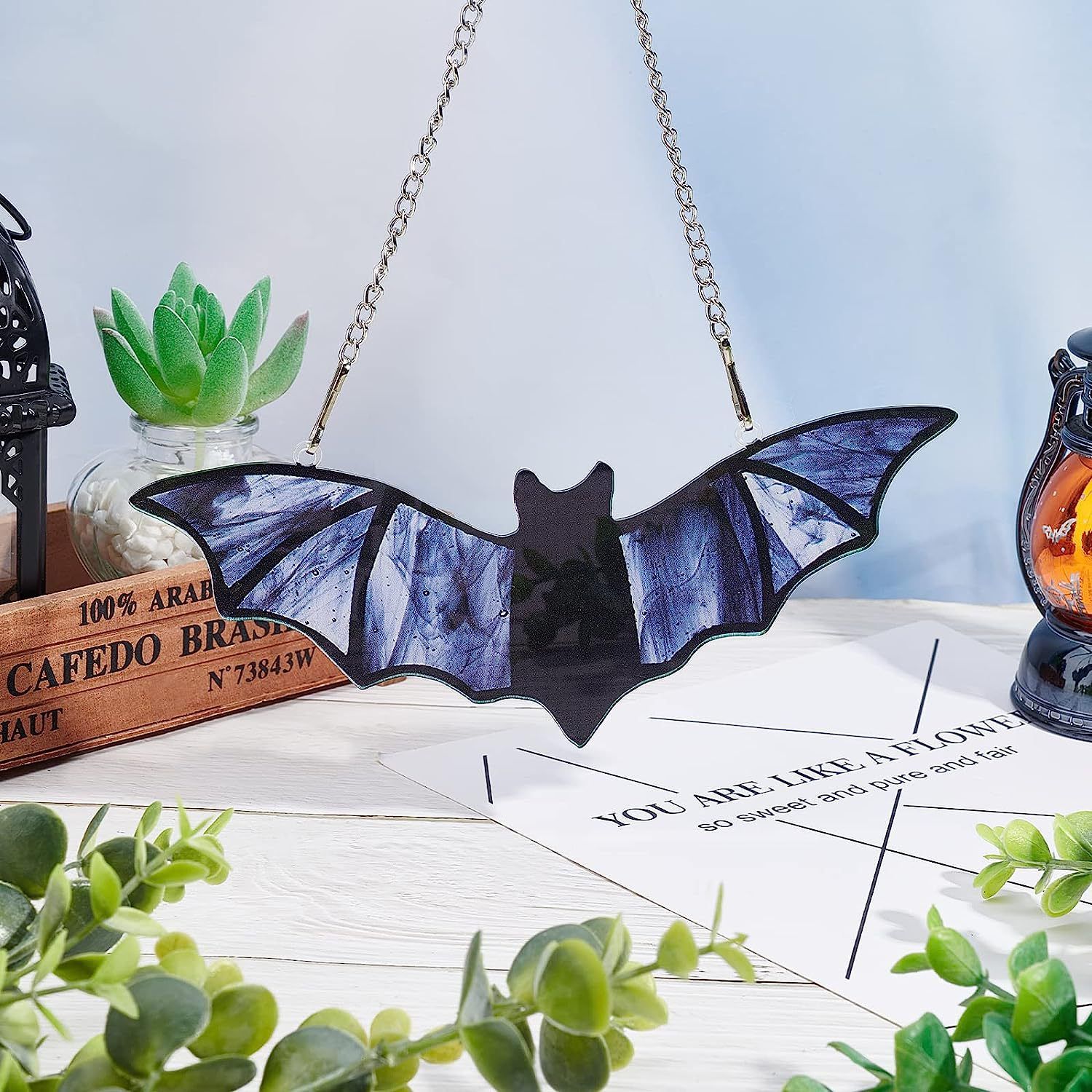 Halloween Bat Decor for Home - Colorful Bats Window Decorations Hanging Ornament Acrylic for Halloween Party Wall Art Spooky Home