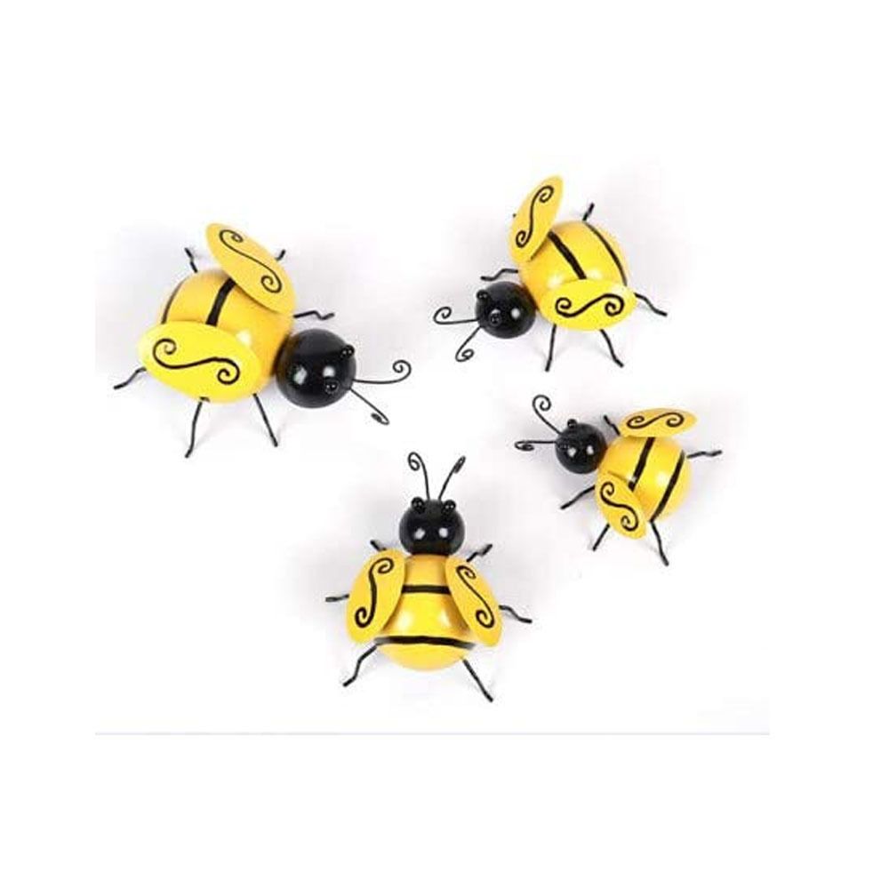 Metal Wall Art, 4 PCS Metal Bumble Wall Decor, 3D Iron Bee Art Sculpture Hanging Wall Decorations for Outdoor Home Garden