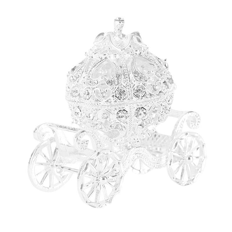 Trinket Box Rhinestone Pumpkin Carriage Jewelry Storage Organizer Silver 8x8.5x50cm