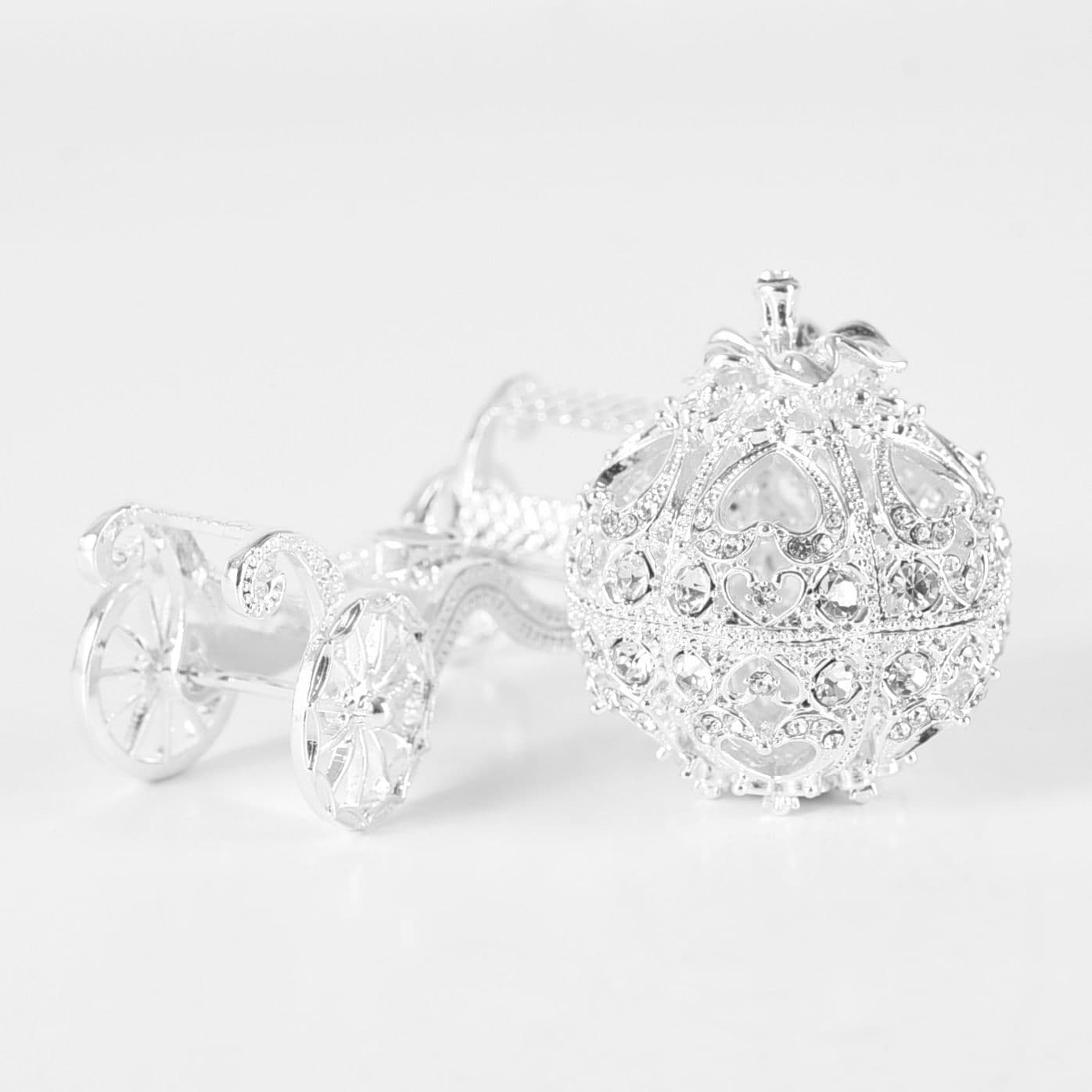 Trinket Box Rhinestone Pumpkin Carriage Jewelry Storage Organizer Silver 8x8.5x50cm