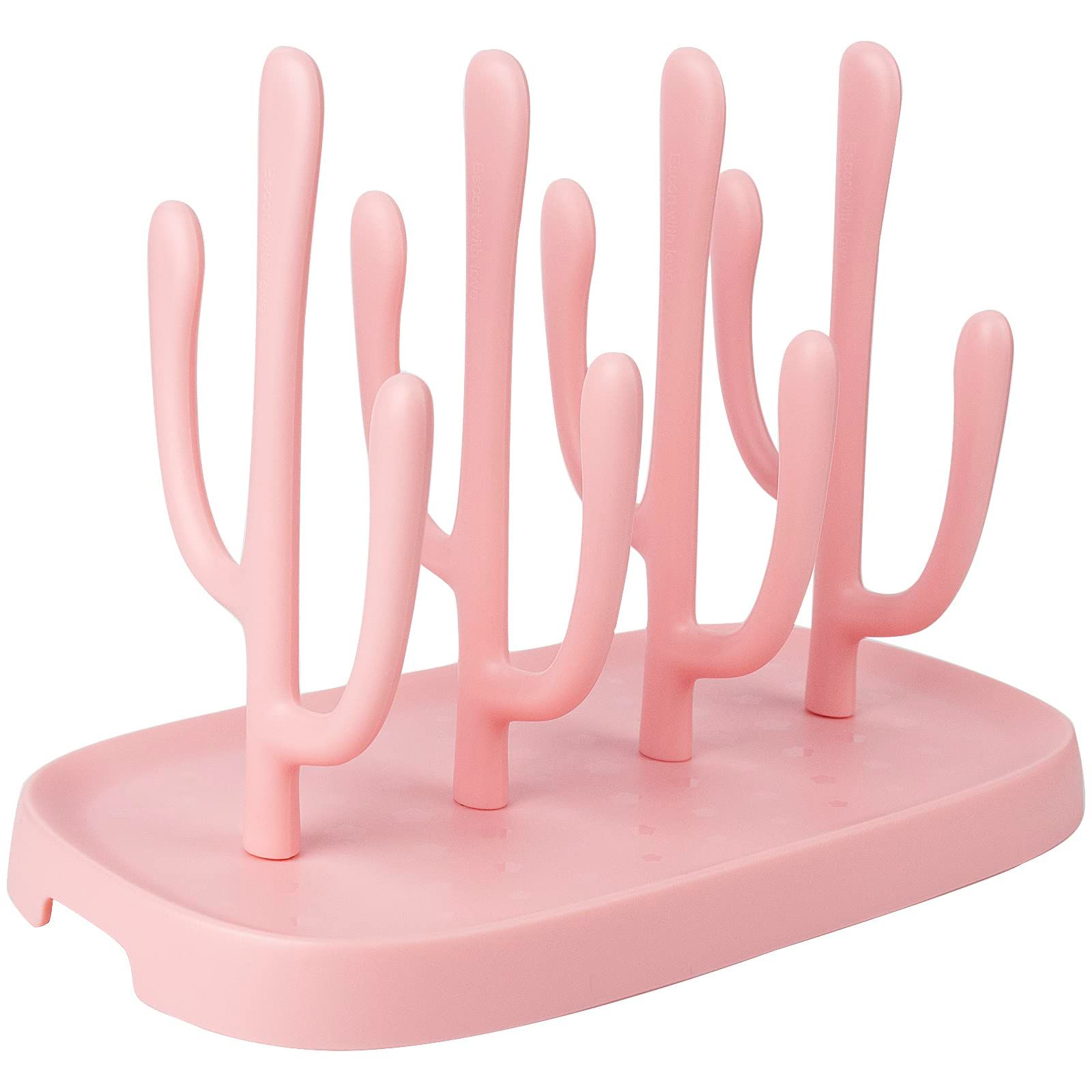 Baby Bottle Drying Rack, Small Portable Bottle Dryer Holder for Nipples, Cups, Pump Parts and Accessories, Updated (Pink)