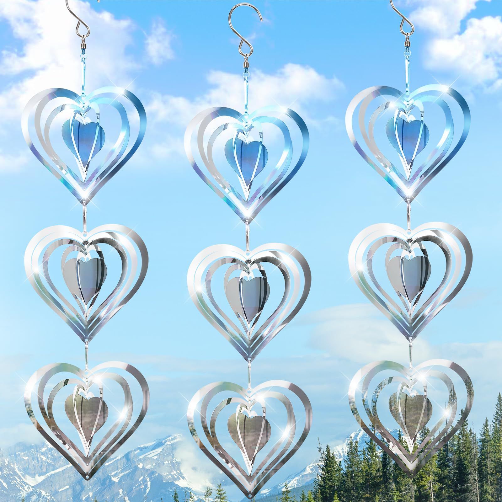 3 PCS Set,Highly Reflective Wind Spinners,Double-Sided Bird Reflectors, Wind Spinner Reflective,Wind Spinner Outdoor Metal