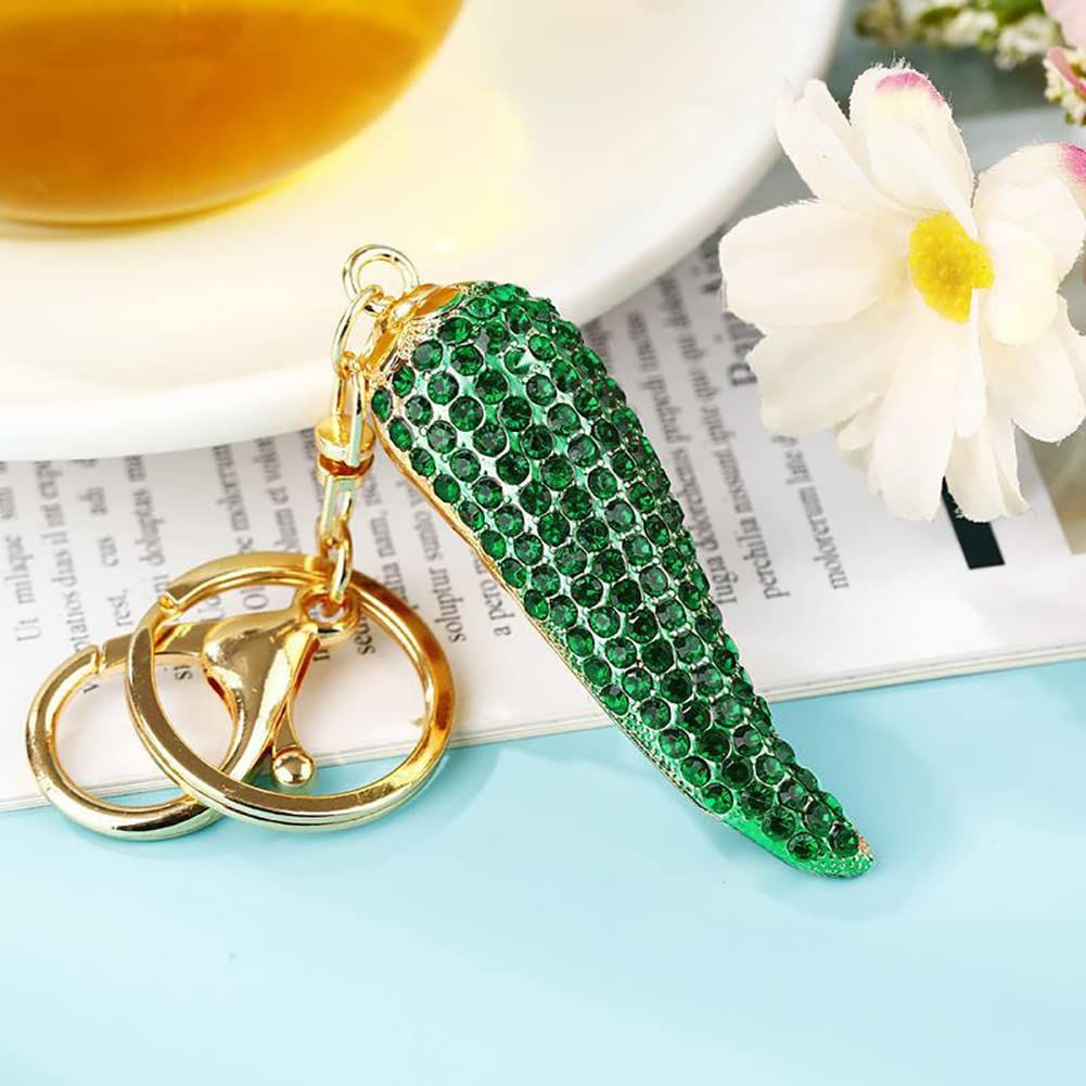 "Chili Pepper Keychain,Bling Bling Crystal Keyring Keychain Diamond Key Chain Pendants Charm Key Holder （2pcs）