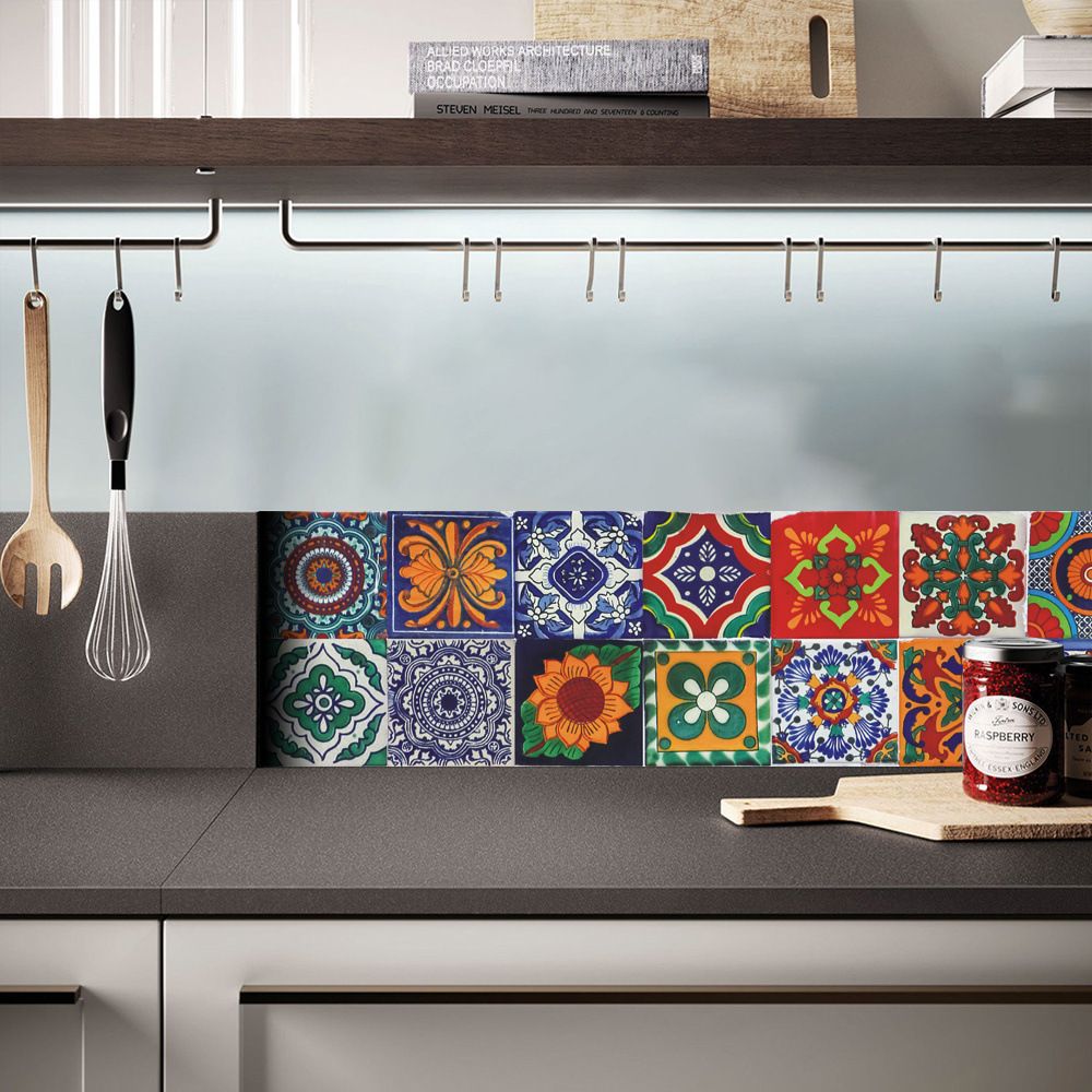 24 Pcs Tile Stickers Wall Decor Bathroom Kitchen Wall Sticker Waterproof PVC Decoration Stickers - 2D Sticker (4 x 4 Inch)