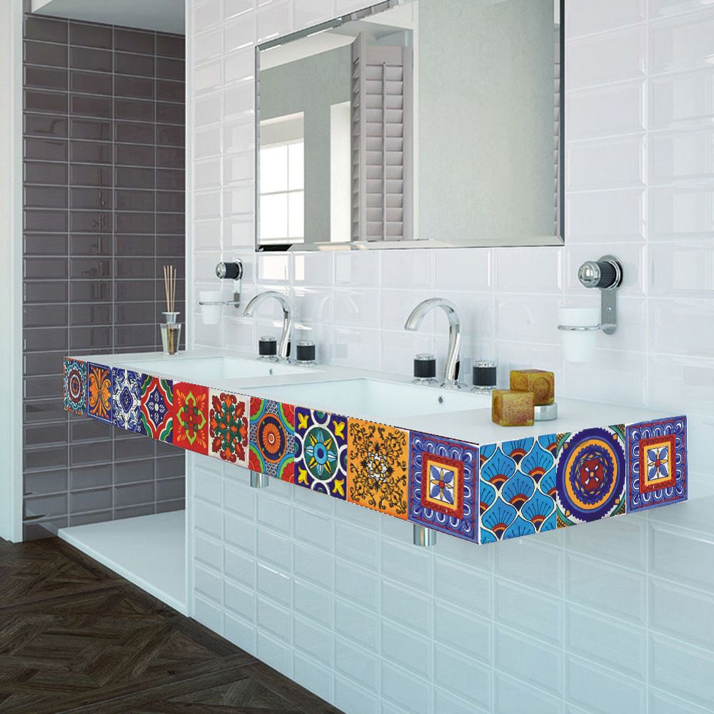 24 Pcs Tile Stickers Wall Decor Bathroom Kitchen Wall Sticker Waterproof PVC Decoration Stickers - 2D Sticker (4 x 4 Inch)