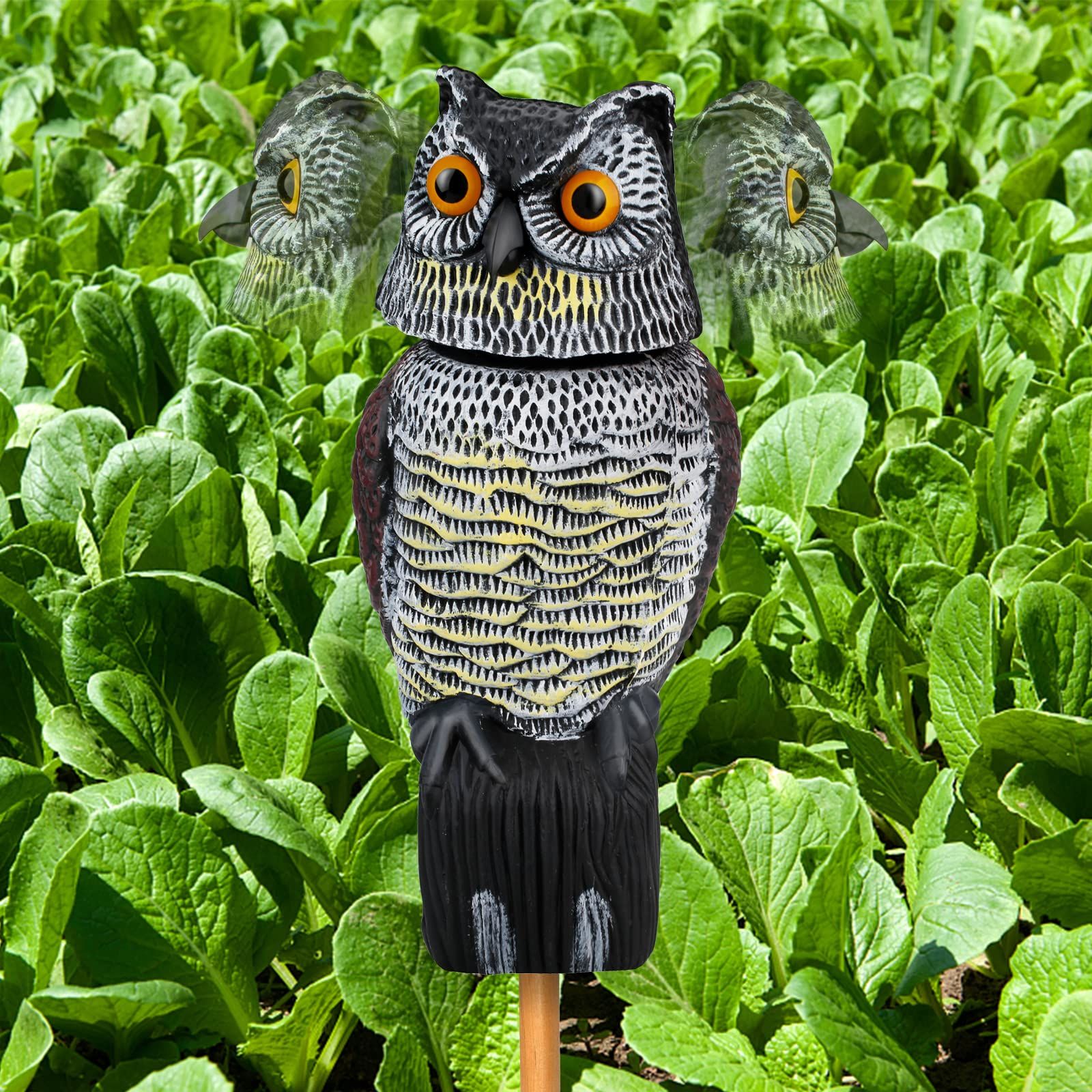 Owl Decoys to Scare Birds Squirrels Away,Owls to Frighten Birds 360 Degree Rotating Head,Plastic Owl Decoy to Scare Birds