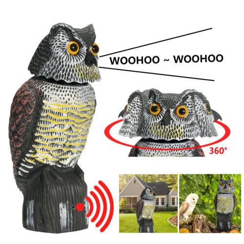 Owl Decoys to Scare Birds Squirrels Away,Owls to Frighten Birds 360 Degree Rotating Head,Plastic Owl Decoy to Scare Birds