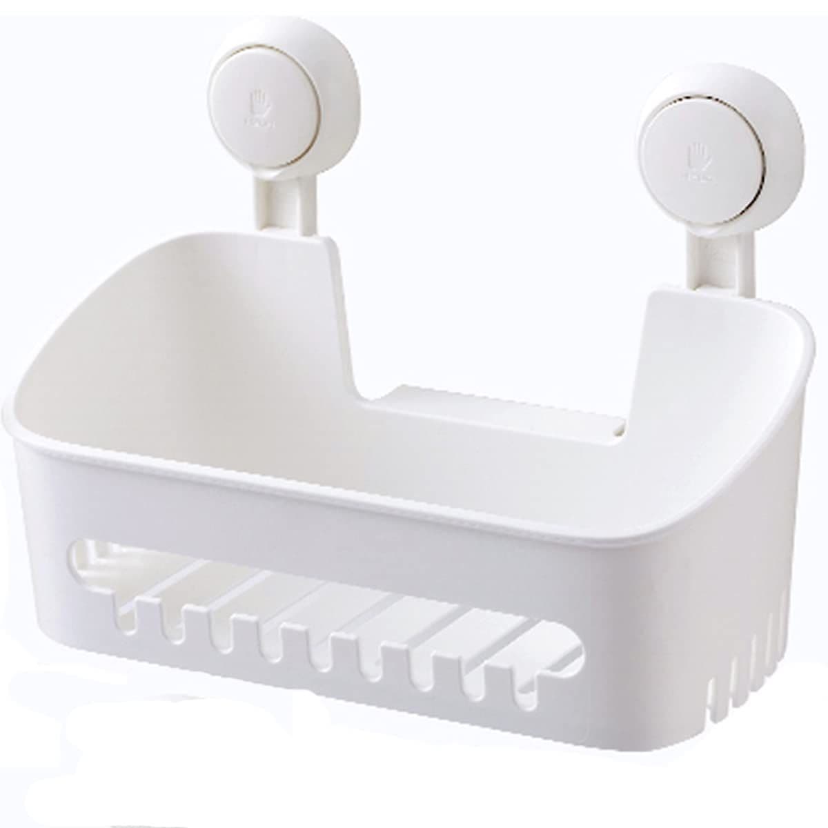 Plastic Shower Caddy Suction Cup Shower Organizer Basket Bath Shelf, Strong Suction Power Bathroom Caddies with Fence Hooks