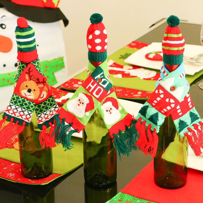 3pcs Christmas Wine Bottle Cover, Mini Xmas Hat Scarf Cute Wine Bottle Scarf Hat Decors for Christmas Party Table Decorations