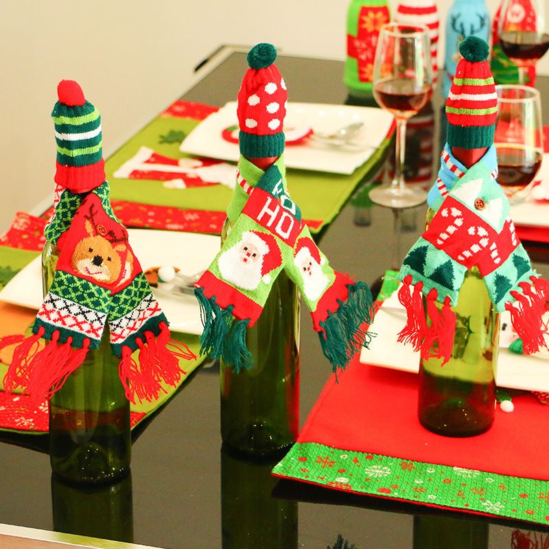 3pcs Christmas Wine Bottle Cover, Mini Xmas Hat Scarf Cute Wine Bottle Scarf Hat Decors for Christmas Party Table Decorations