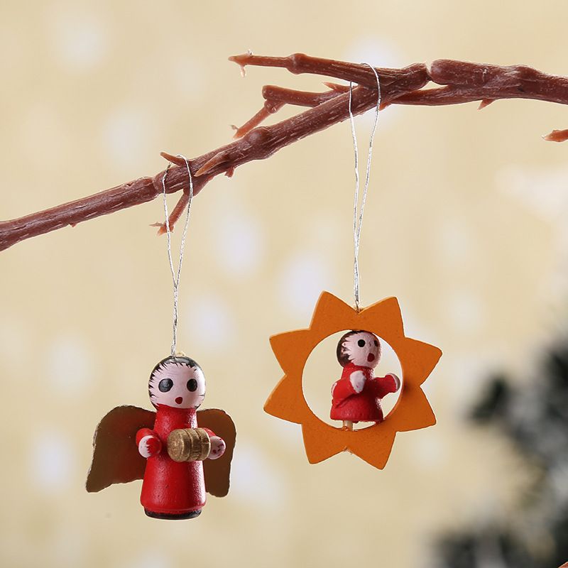 48 PCS Mini Wooden Christmas Tree Ornaments Set Tiny Hanging Vintage Miniature Decorations for Christmas Xmas Tree Gift Tags Party