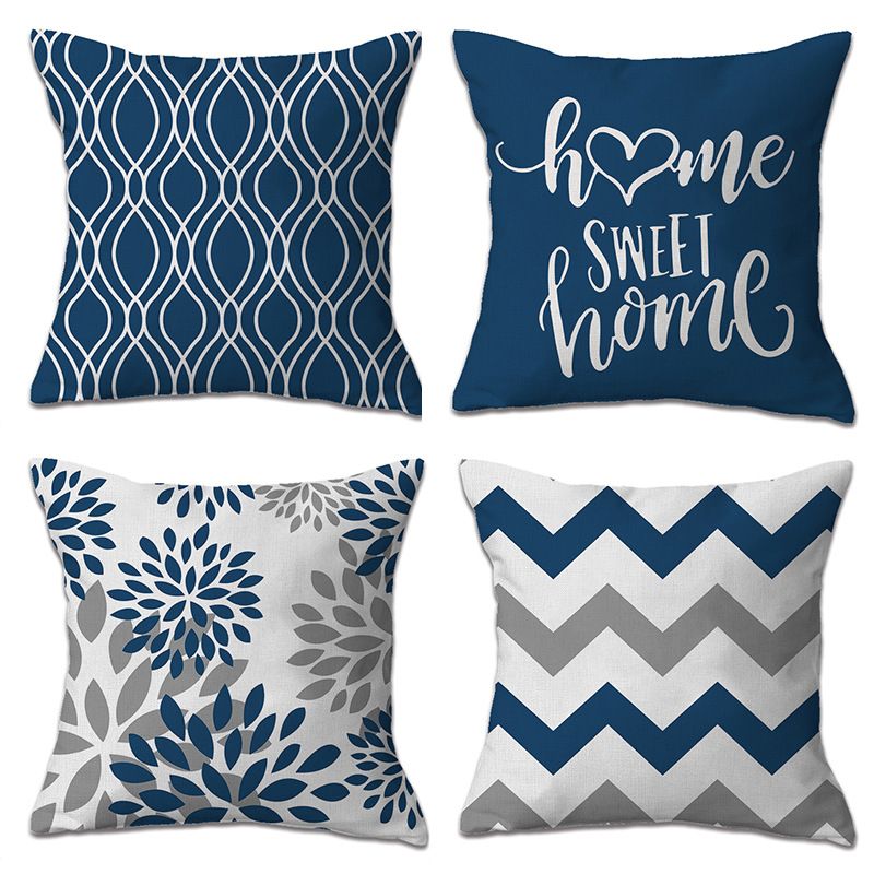 Hexagram Blue Pillow Covers Set of 4, Geometric Throw Pillow Covers - Decorative Couch Pillow Cover for Sofa, Cushion Case Outdoor