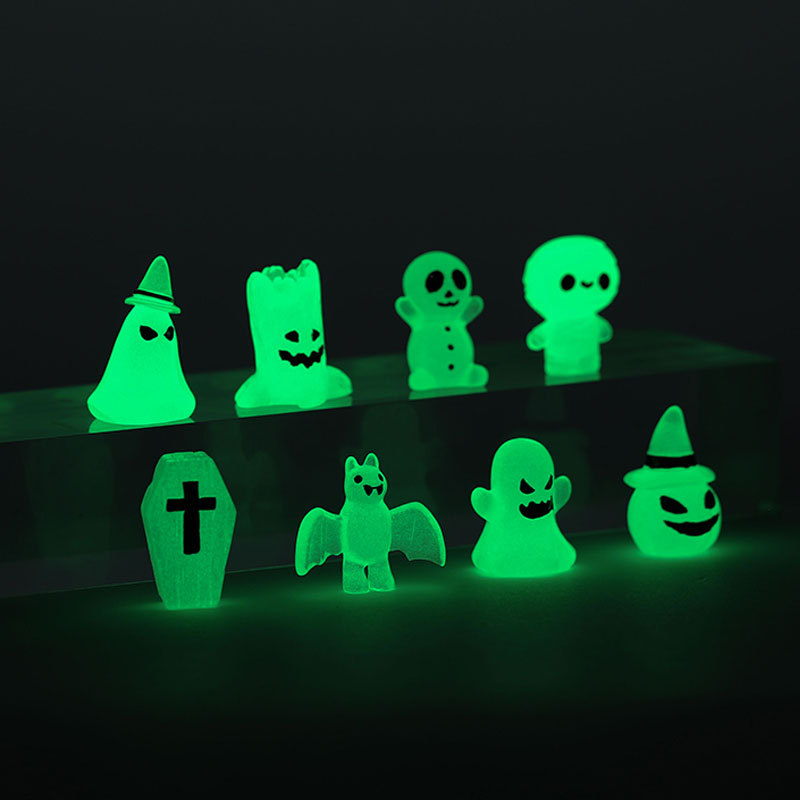 Figurine Luminous Ghost Tombstone Pumpkin Skull Ghost Halloween Decor Fairy Figurine Statue Garden Decorations Party 8pcs