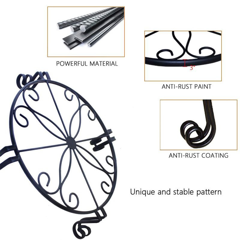 Black Plant Stand for Flower Pot Heavy Duty Potted Holder Indoor Outdoor Metal Rustproof Iron Garden Container Round Supports Rack