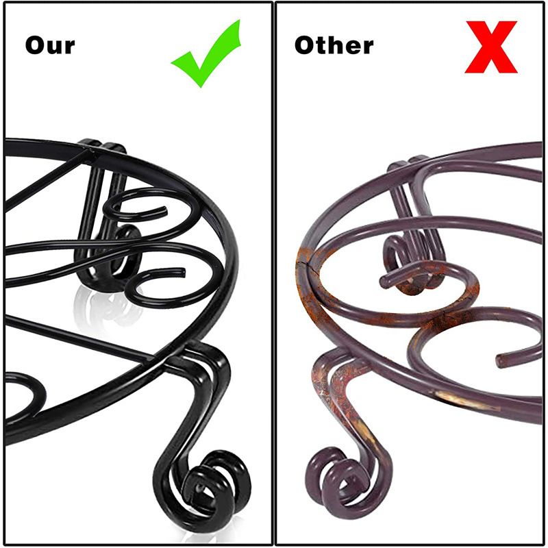 Black Plant Stand for Flower Pot Heavy Duty Potted Holder Indoor Outdoor Metal Rustproof Iron Garden Container Round Supports Rack