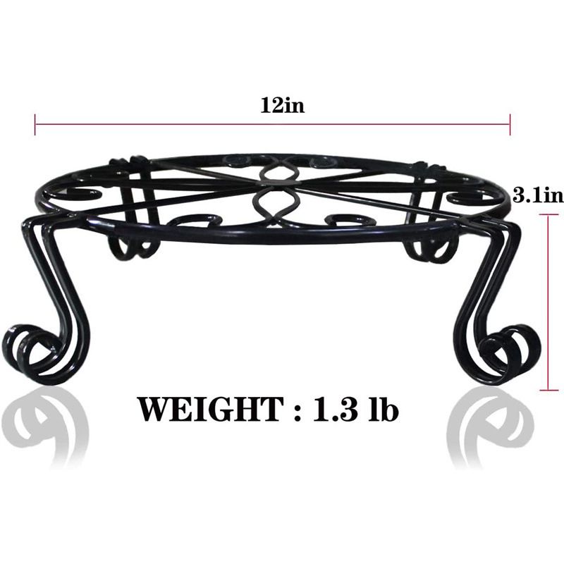 Black Plant Stand for Flower Pot Heavy Duty Potted Holder Indoor Outdoor Metal Rustproof Iron Garden Container Round Supports Rack
