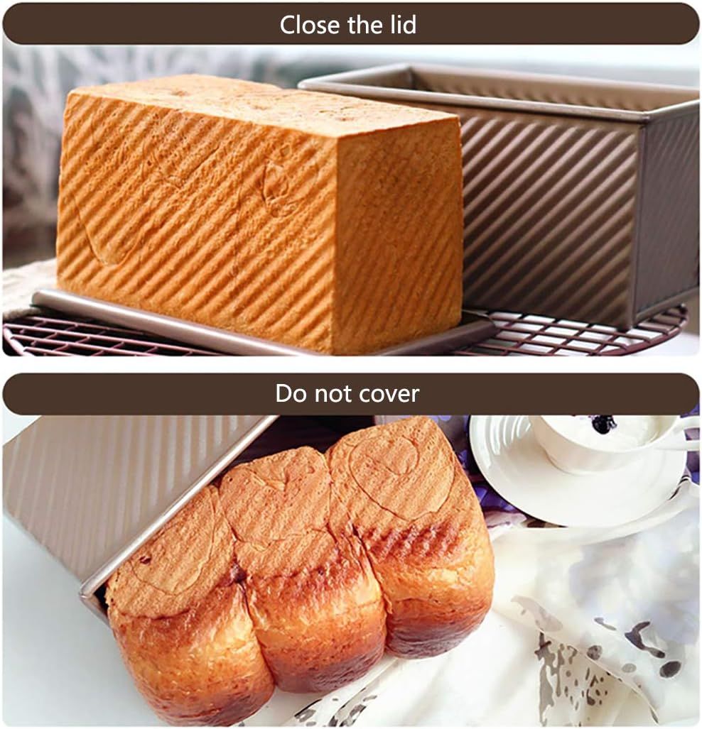 Non-Stick Bakeware Golden Corrugated Carbon Steel Bread Toast Box Mold with Cover for Baking Bread,
