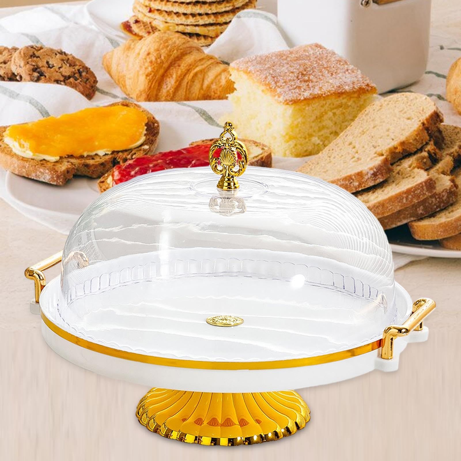 Cake Stand with Dome Cover, Curved Footed Covered Cake Stand Dessert Cake Plate, Dessert Snack Serving Platter