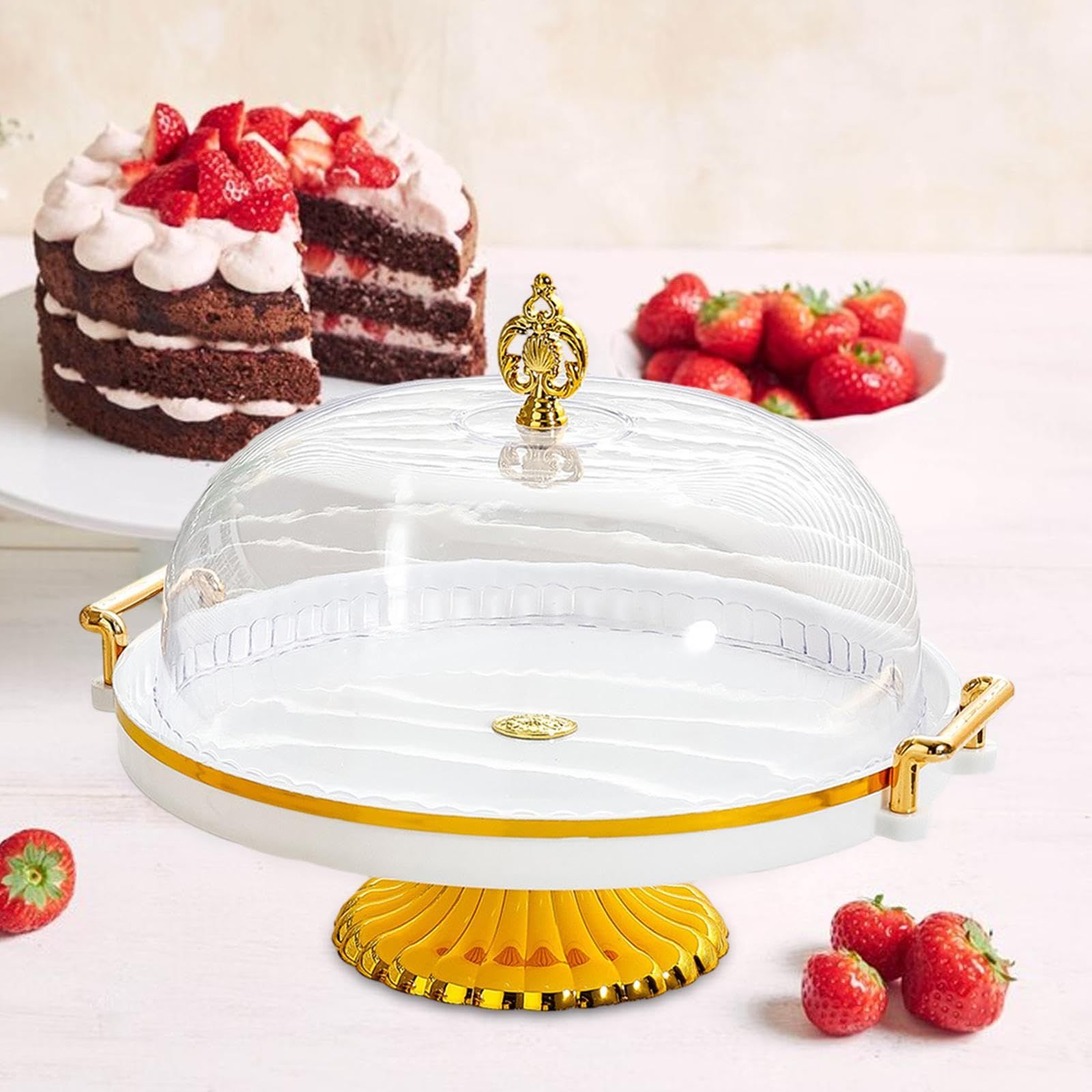 Cake Stand with Dome Cover, Curved Footed Covered Cake Stand Dessert Cake Plate, Dessert Snack Serving Platter