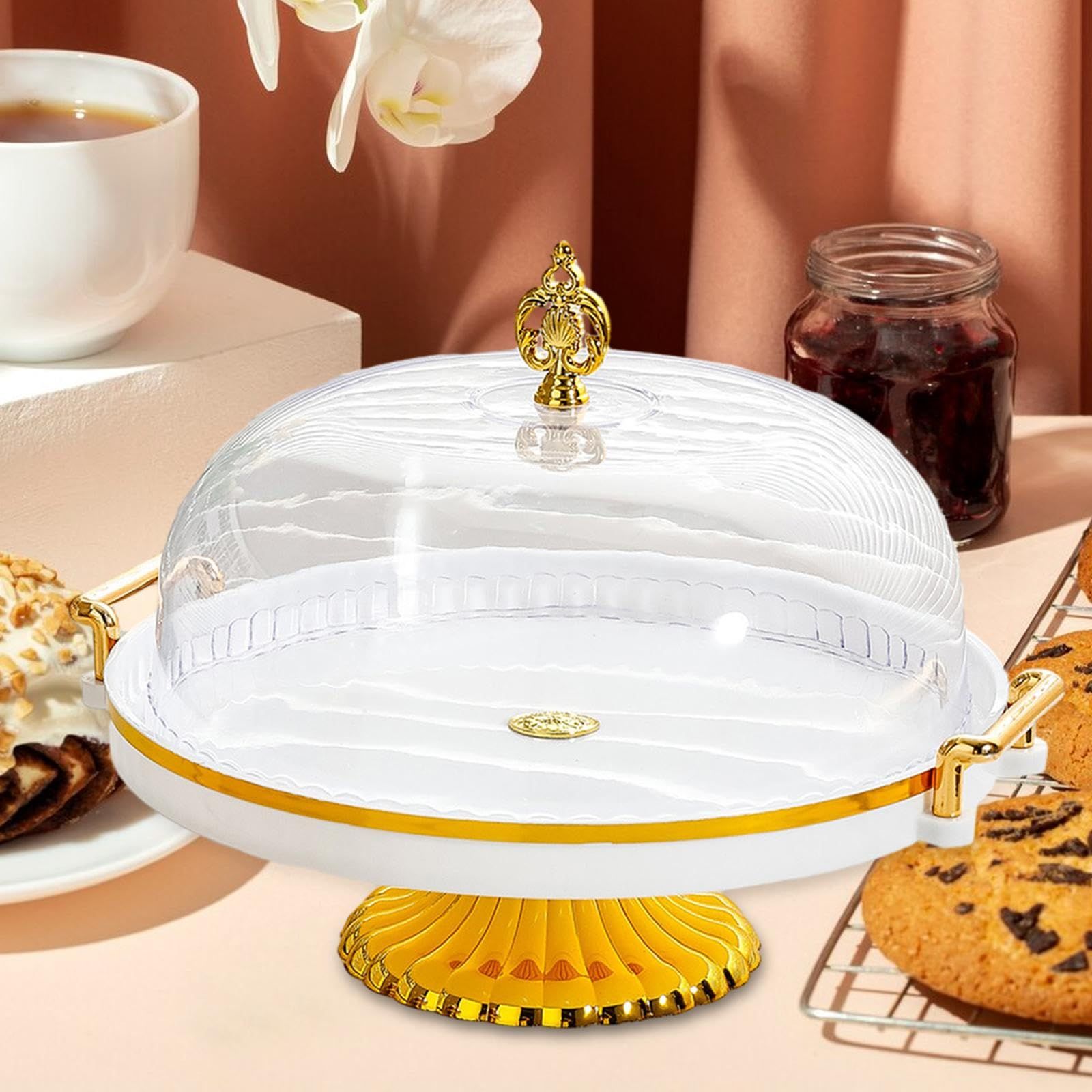 Cake Stand with Dome Cover, Curved Footed Covered Cake Stand Dessert Cake Plate, Dessert Snack Serving Platter