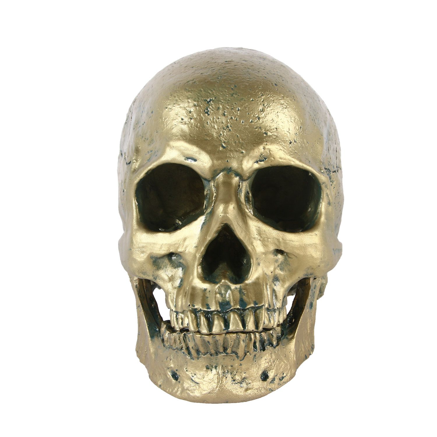 Resin Human Skull Model Halloween Props Home Decorations High Fidelity Skull Head Sculpture Life Size, Bronze