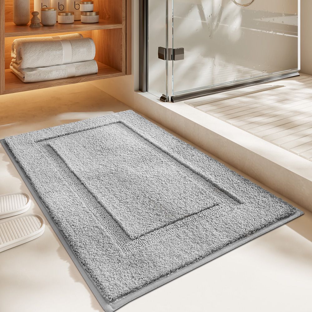 Bathroom Rug Mat, Ultra Absorbent Soft Bath Rug, Washable Non-Slip Bath Mat for Bathroom Floor, Shower Room, 24"x16", Light Grey