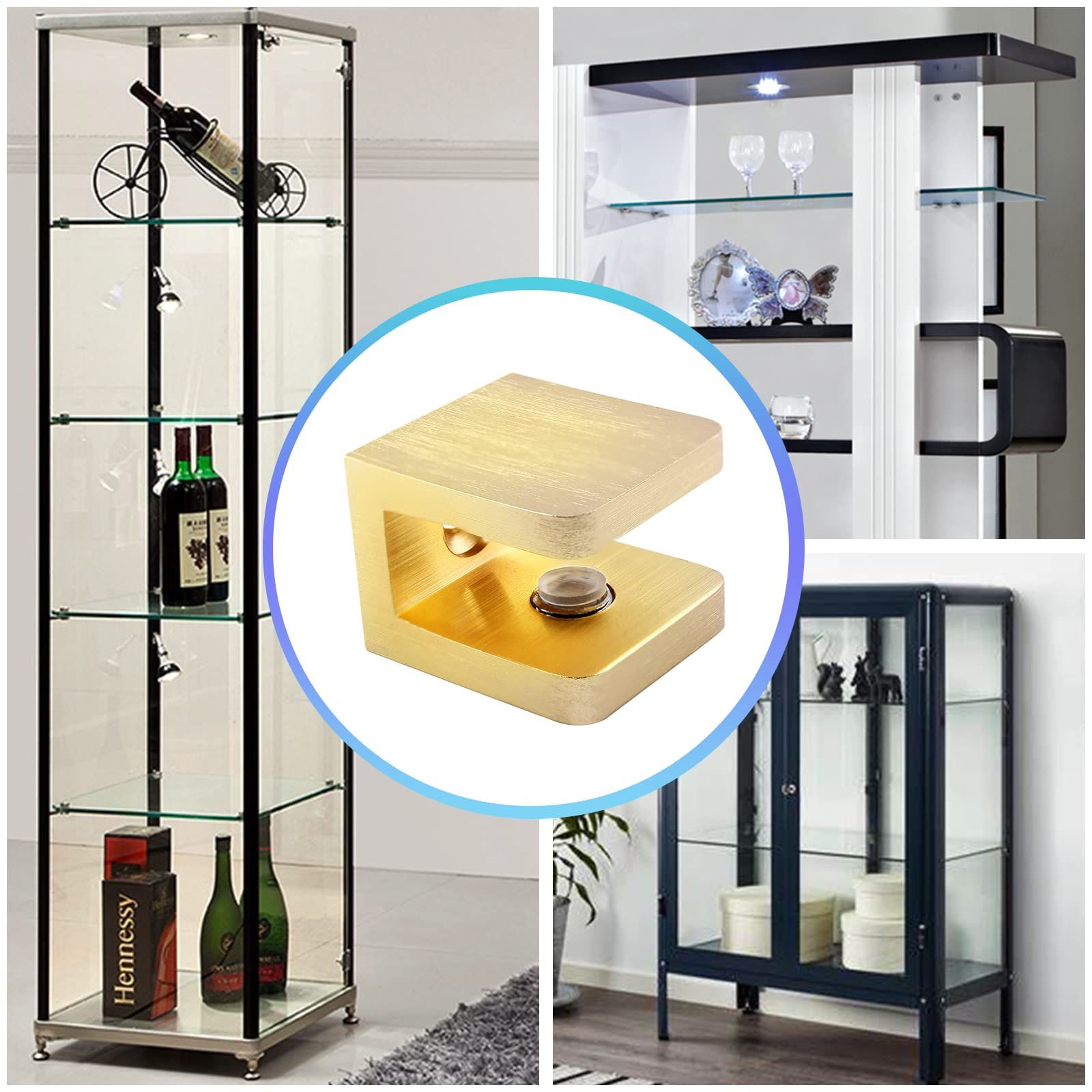 4pcs Shower Shelf Clips Glass U Clamp Shelf Adjustable Support Bracket No Drill on Glass Clips Shelf Hardware