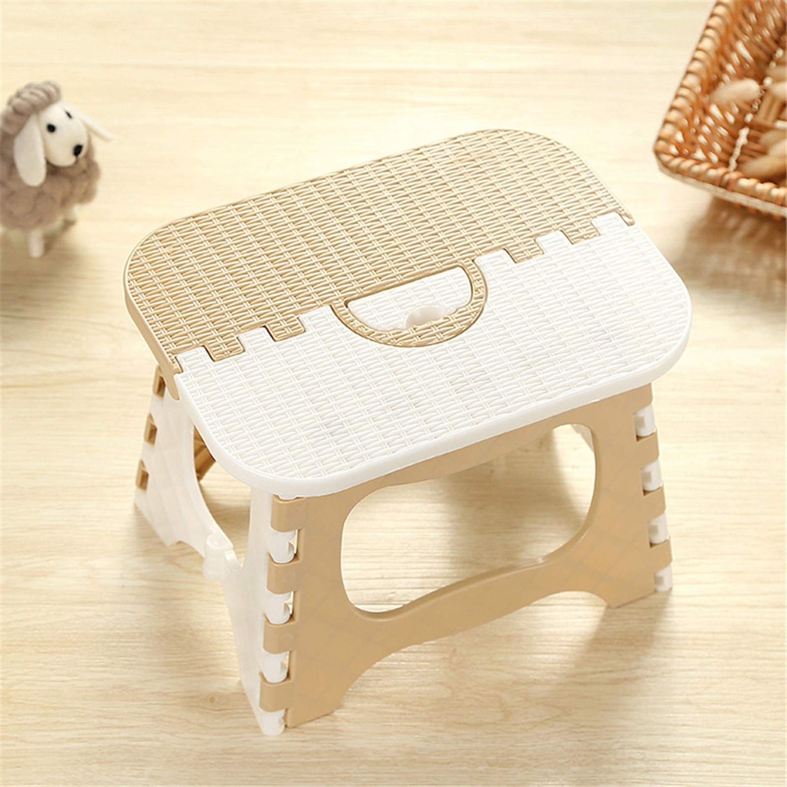 Foldable Step Stool Portable Plastic Stool for Kids and Adults Compact Size 25.7x19.5x19.5cm Available in Pink Blue Green Beige 2 Piece