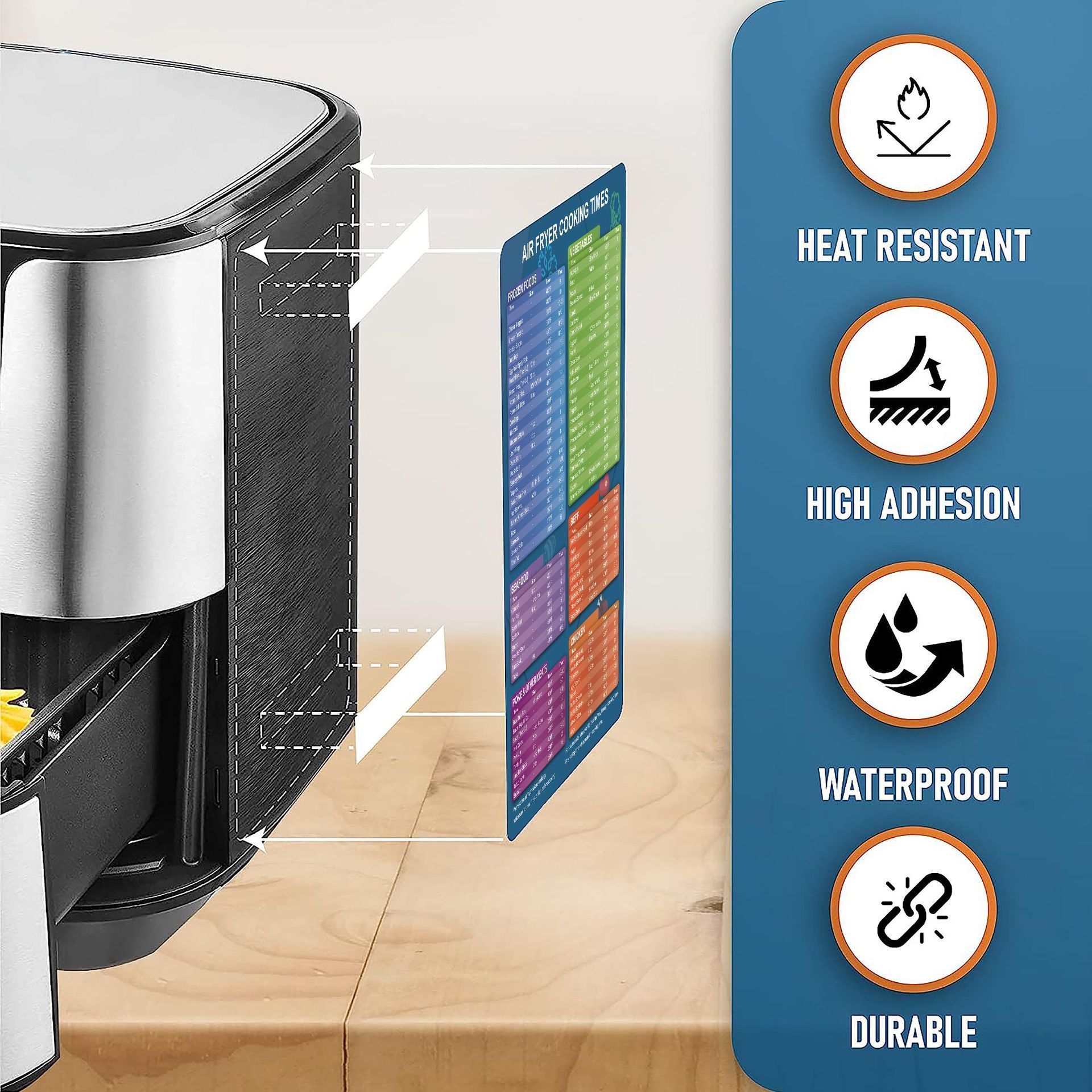 Air Fryer Cooking Times Chart Magnet, Quick Reference Guide for Cooking and Frying, Air Fryer Cooking Times Chart
