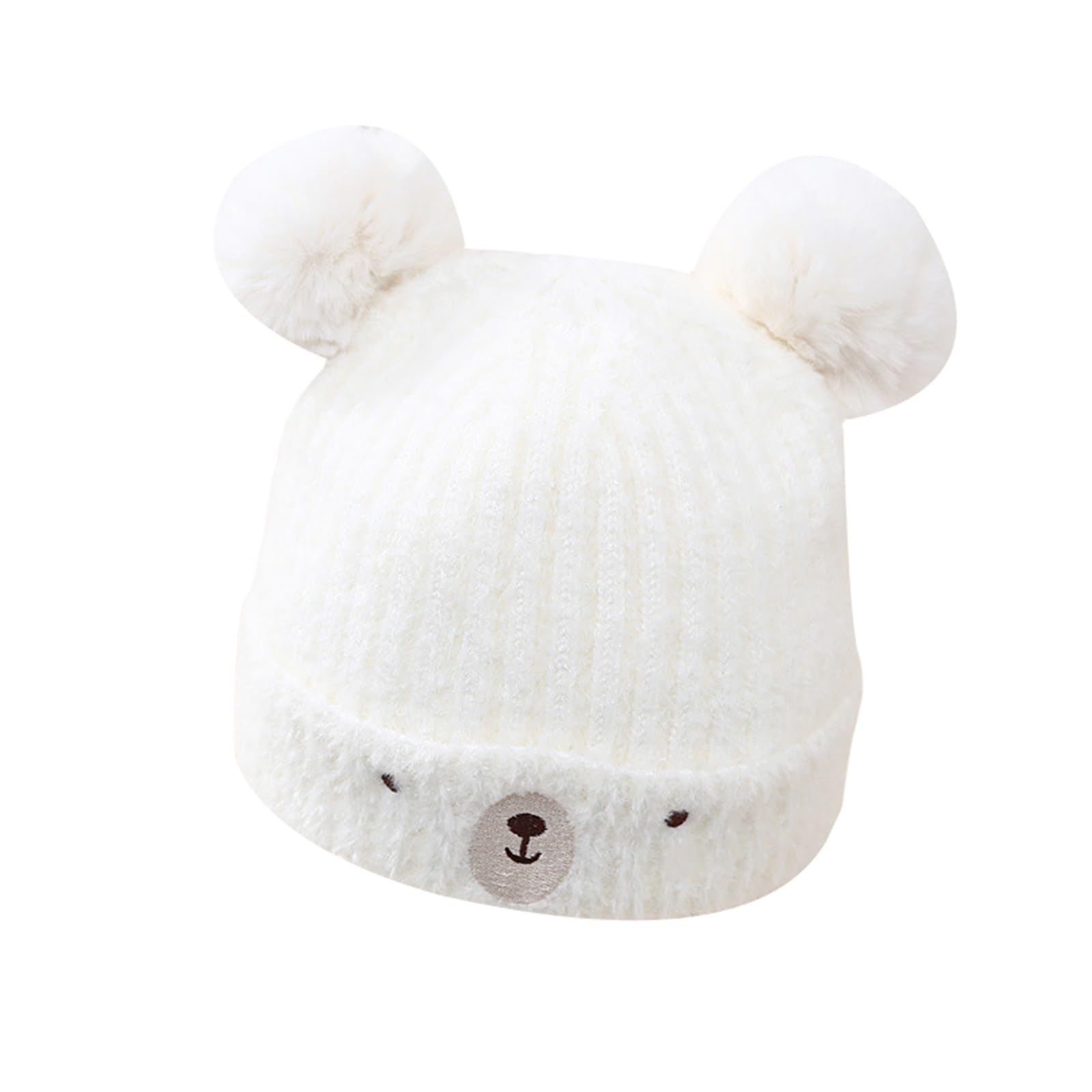 Toddler Baby Girls Boys Hats Bear Double Bobbles Toddler Winter hat Cap Toddlers Knit Hat 2 pcs