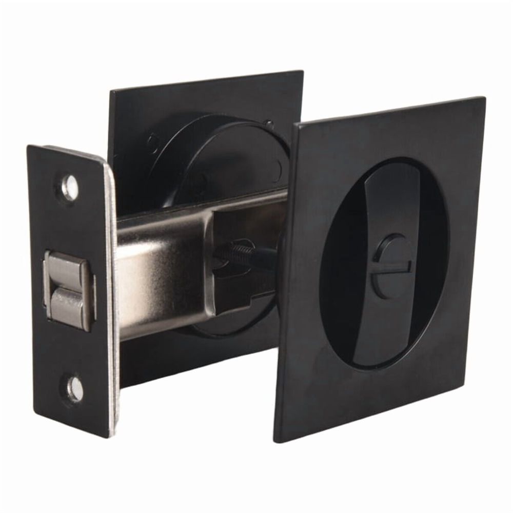 Pocket Door Lock, Matte Black Privacy Square Pocket Door Hardware