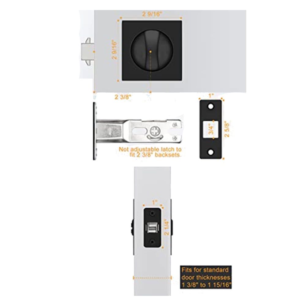 Pocket Door Lock, Matte Black Privacy Square Pocket Door Hardware