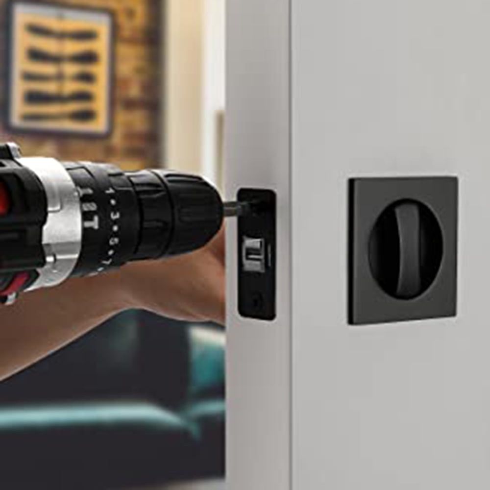 Pocket Door Lock, Matte Black Privacy Square Pocket Door Hardware