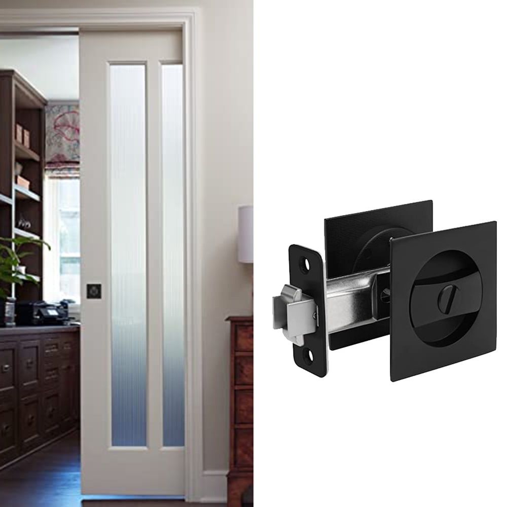 Pocket Door Lock, Matte Black Privacy Square Pocket Door Hardware
