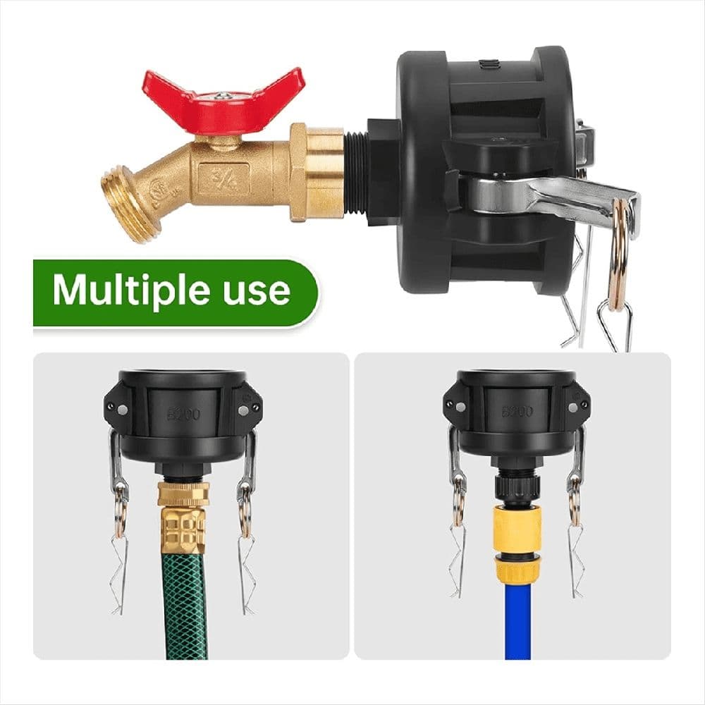 IBC Tote Adapter 2 Inch Cam Lock for 275-330 Gallon IBC Tote Tank Garden Hose Connector with Brass Faucet