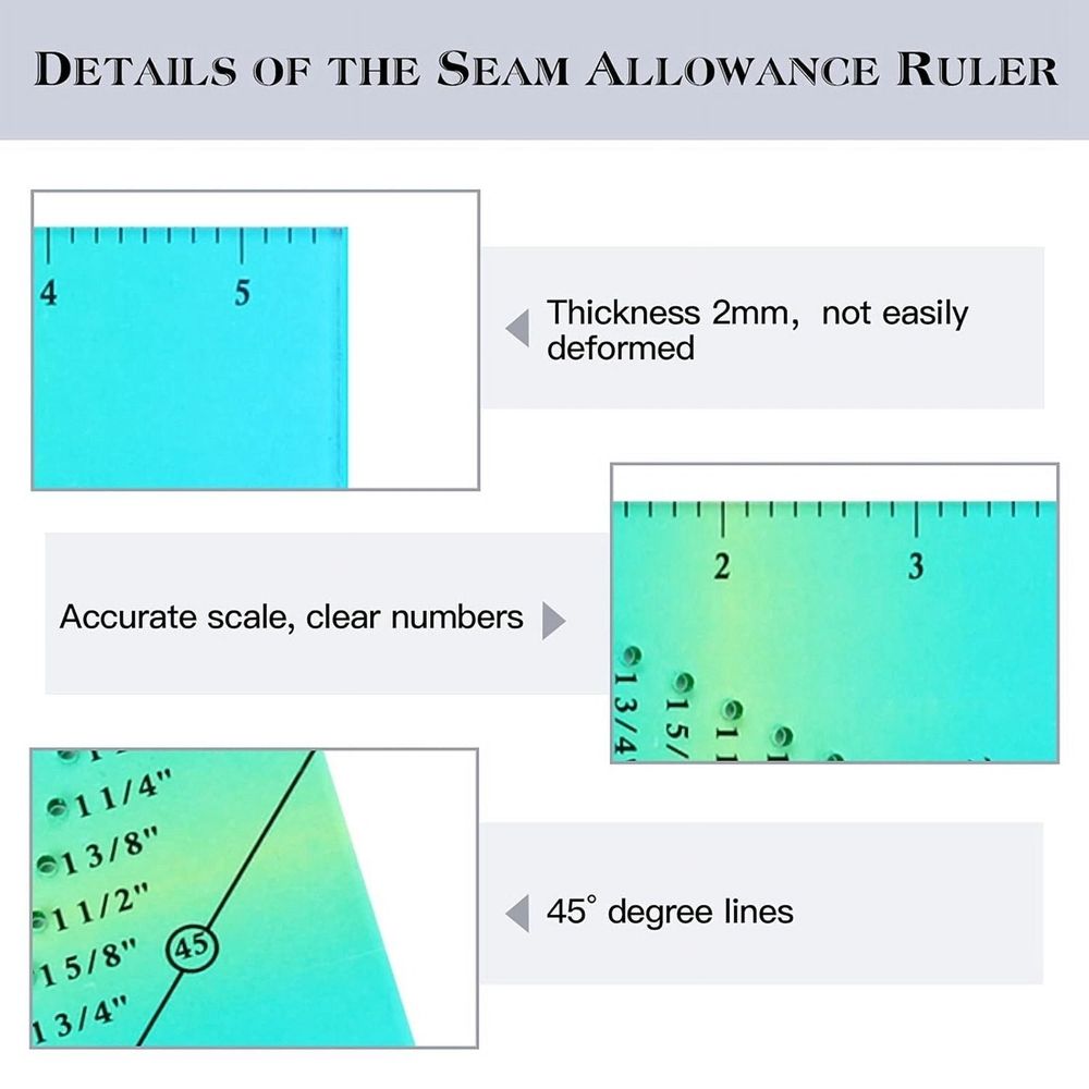2 PCS Seam Guide Ruler with 4 Magnetic Guides,1/8in to 2in Straight Line Hems Sewing R pwm25