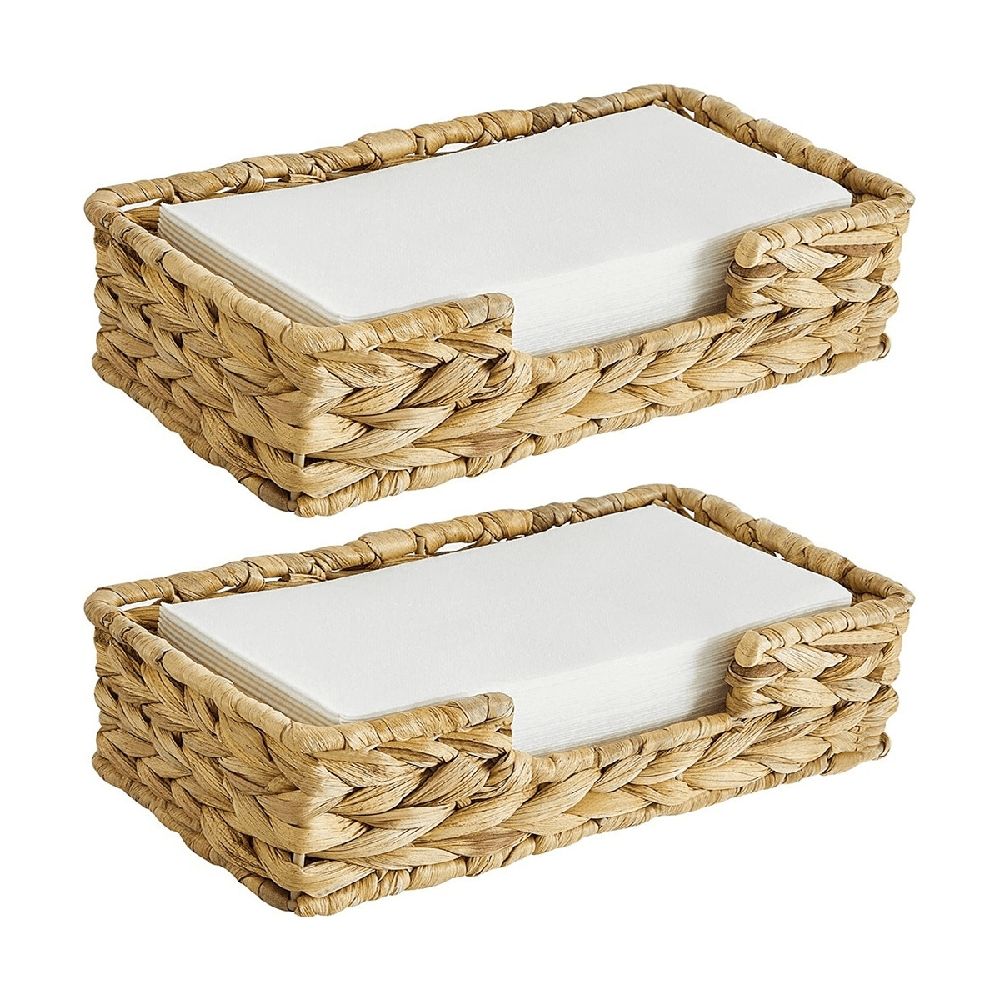 2PCS Bathroom Disposable Towel Holder Long Seagrass Woven Rattan Wicker Table Hand Towel Basket ,L