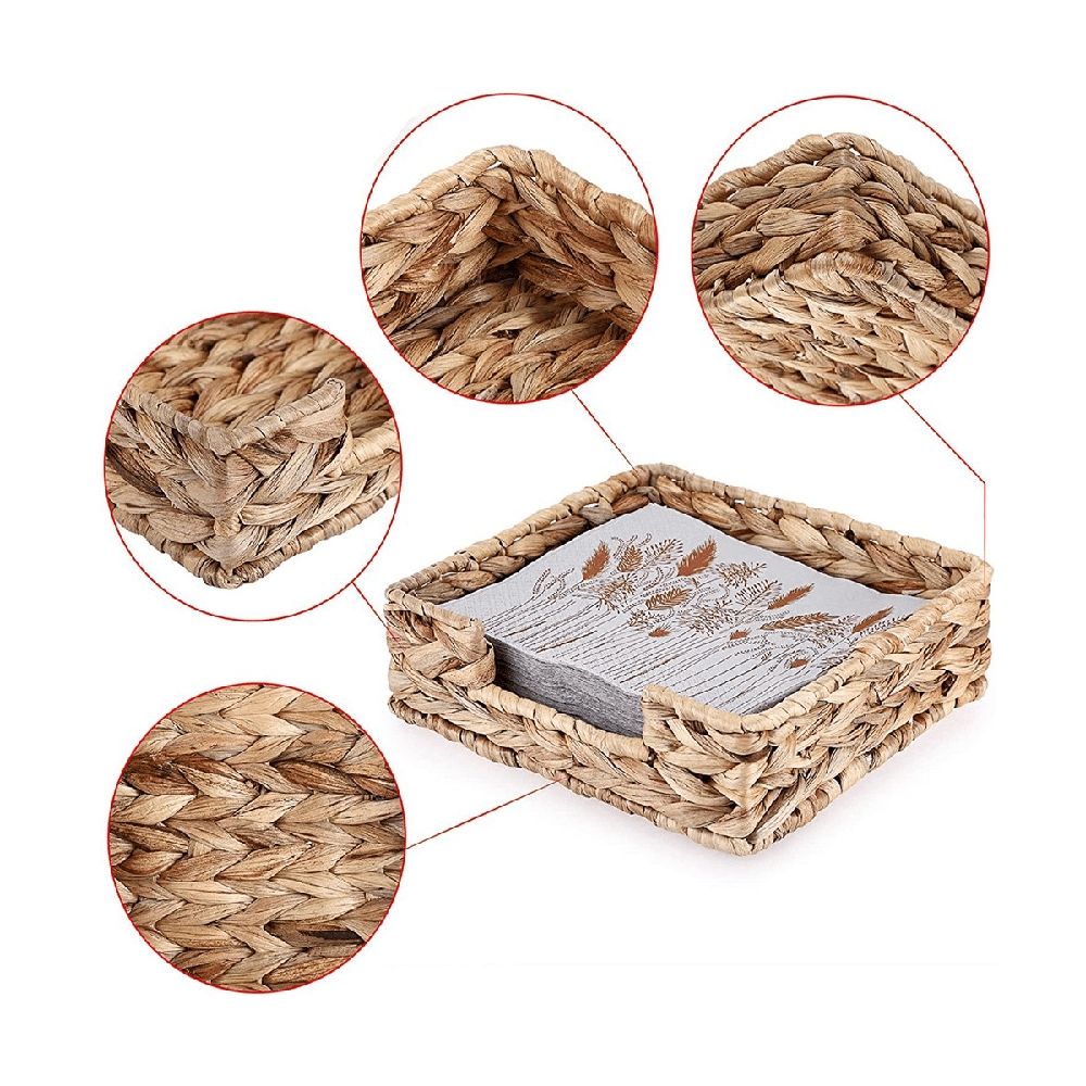 2PCS Bathroom Disposable Towel Holder Long Seagrass Woven Rattan Wicker Table Hand Towel Basket ,L